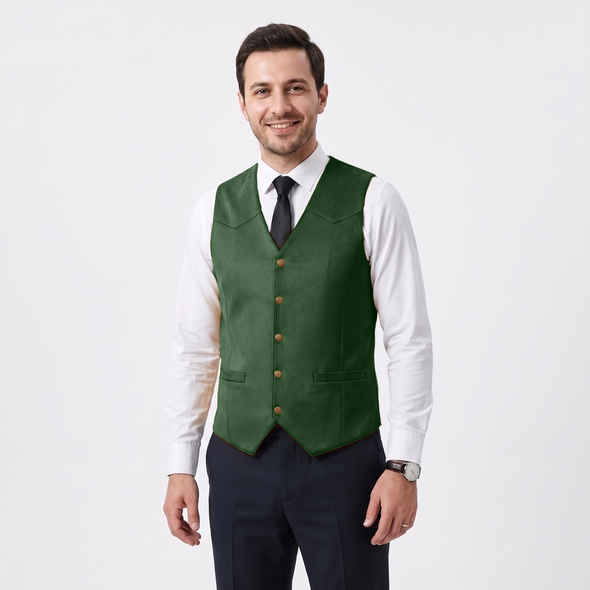 Aesido Retro Men's Single Breasted V-Neck Suede Waistcoat