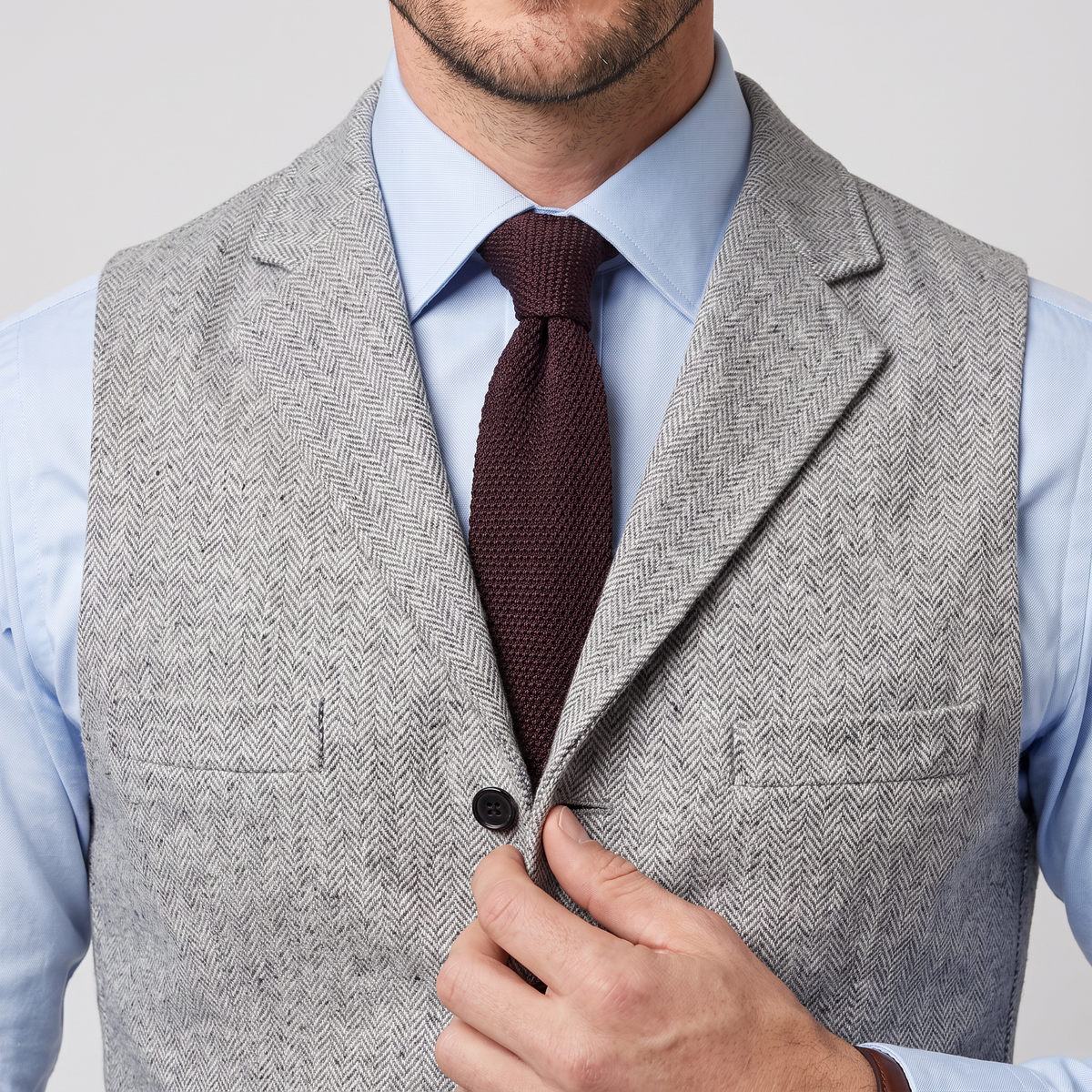 Aesido Business Men's Herringbone Notch Lapel Waistcoat