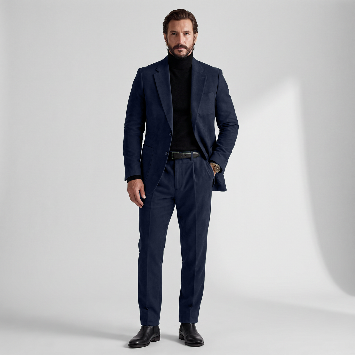 Aesido Retro Men’s Suede 2 Pieces Notch Lapel Men's Suits (Blazer+Pants)