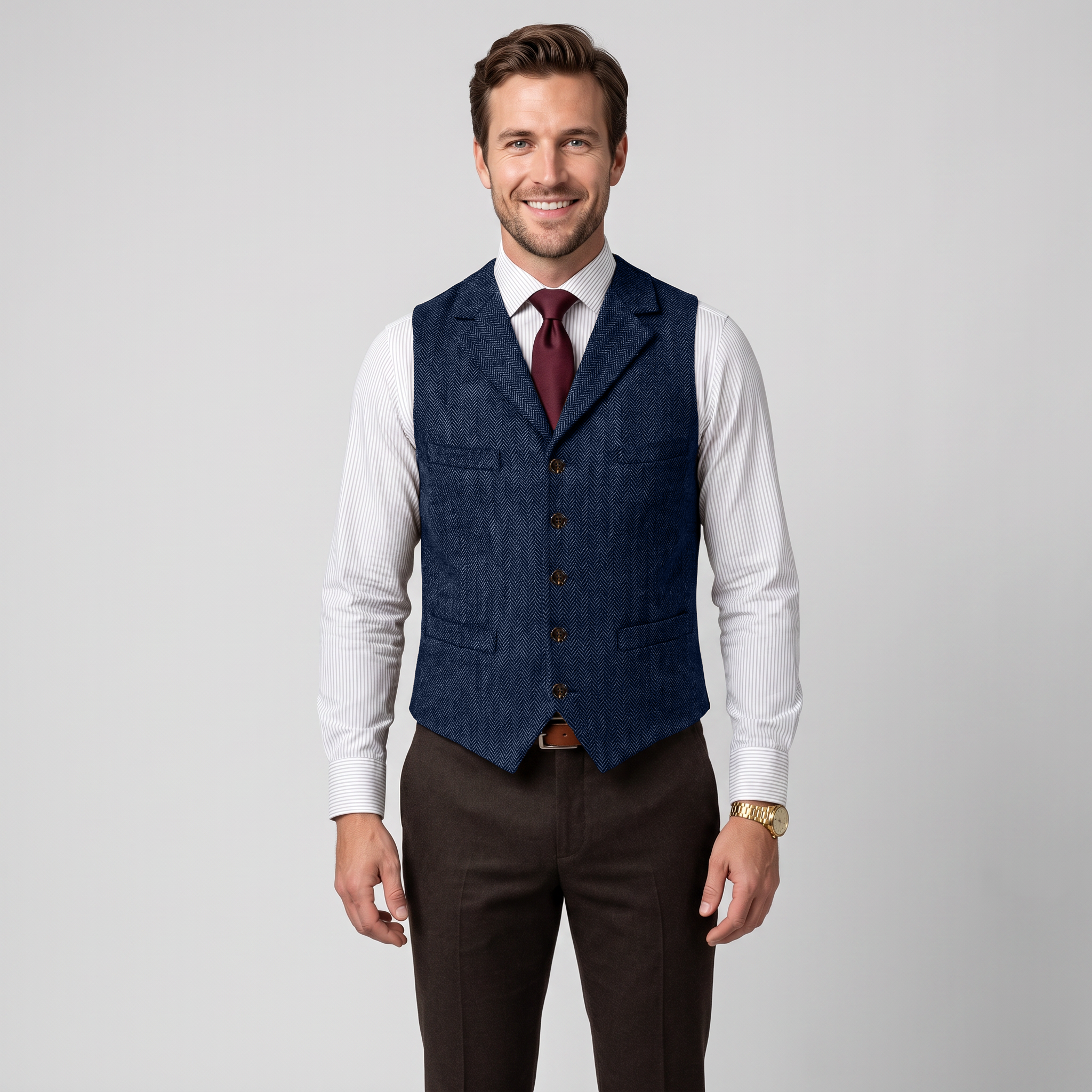 Aesido Casual Men's Classic Slim Fit Herringbone Notch Lapel Waistcoat