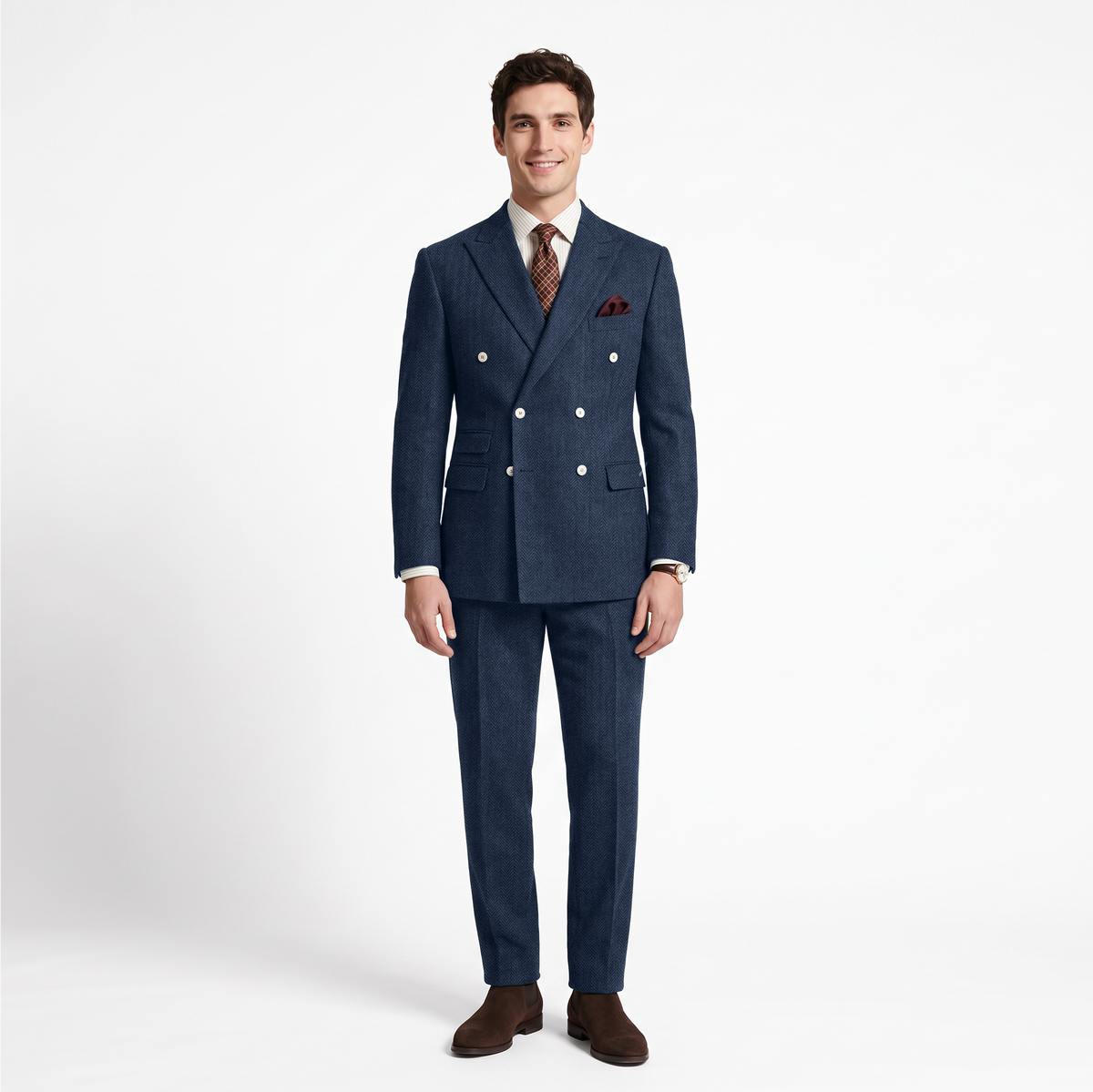 Aesido 2 Pieces Double Breasted Peak Lapel Men's Suit (Blazer+Pants)