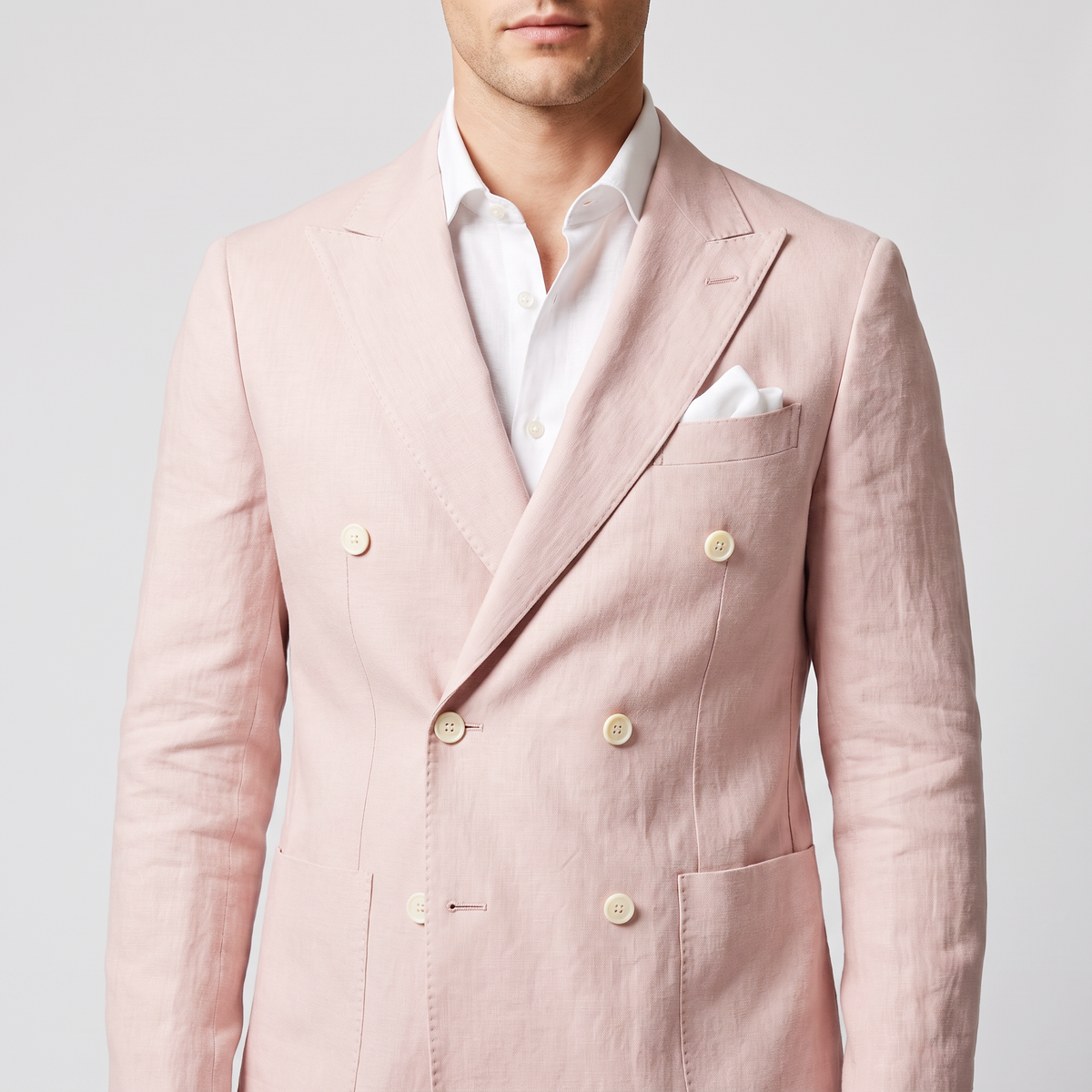 Aesido Casual 2 Pieces Linen Double Breasted Peak Lapel Men's Suits (Blazer+Pants)