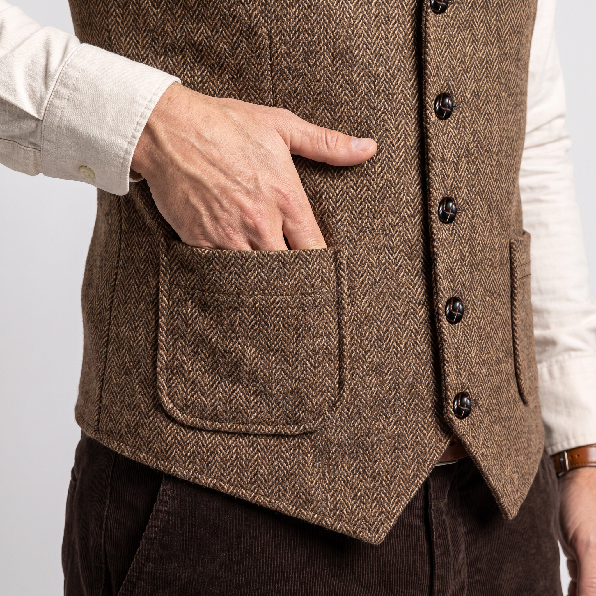 Aesido Men's Herringbone Notch Lapel Single Breasted Waistcoat