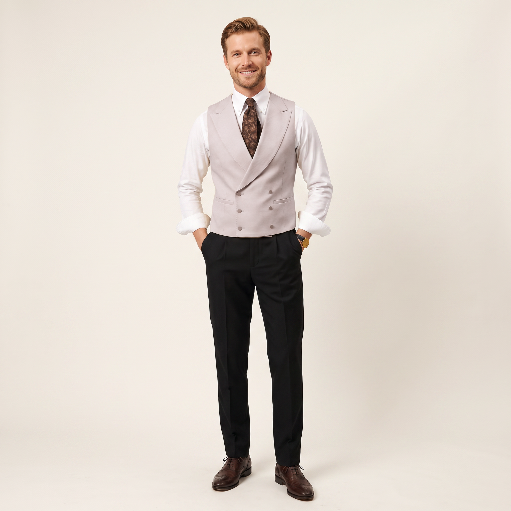 Aesido Men's Sleeveless Vest Solid Double Breasted Business Vest For Wedding