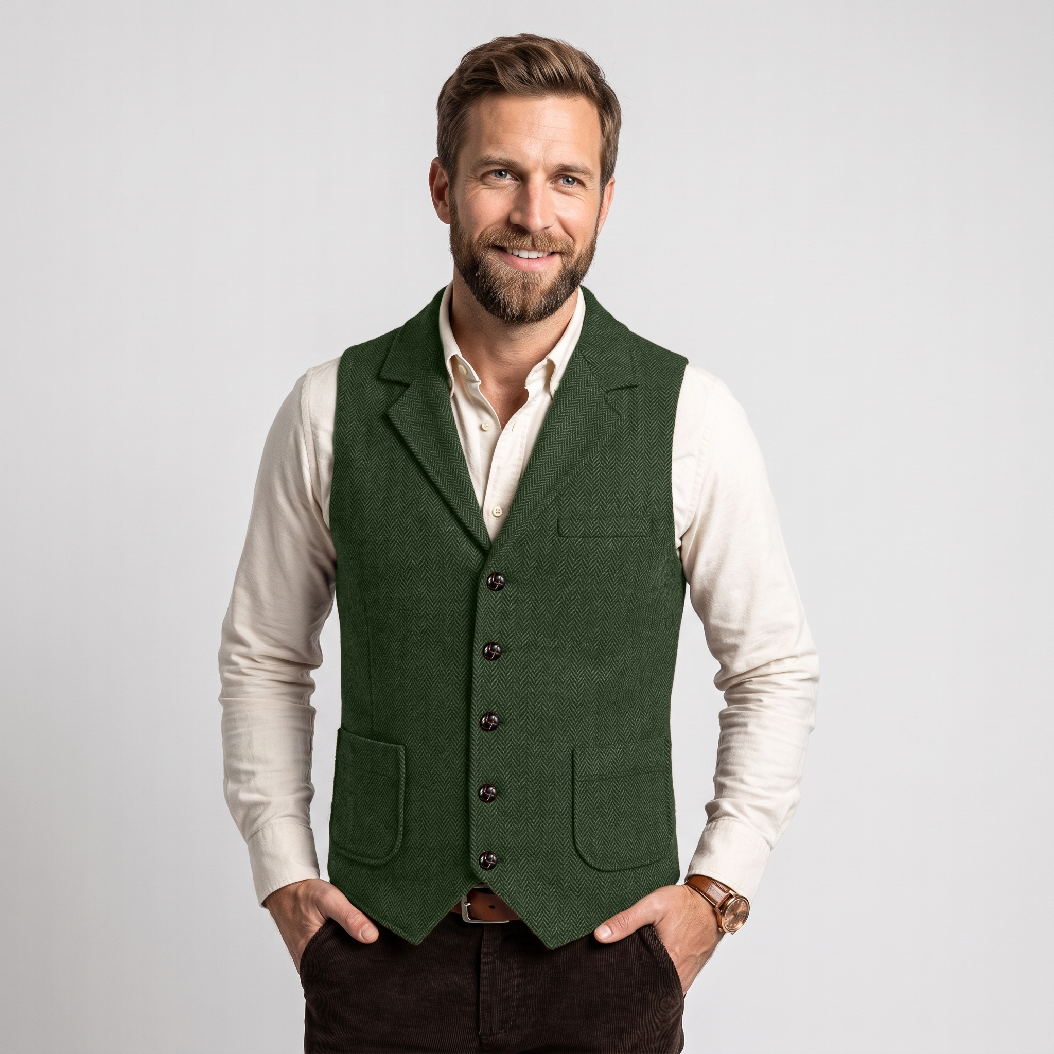 Aesido Men's Herringbone Notch Lapel Single Breasted Waistcoat