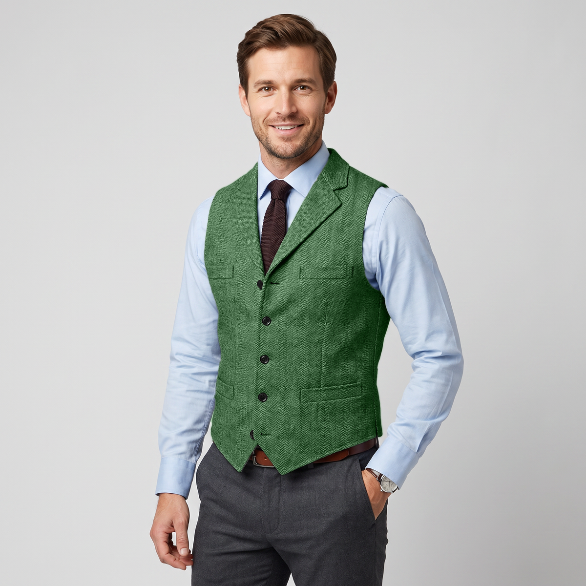 Aesido Business Men's Herringbone Notch Lapel Waistcoat