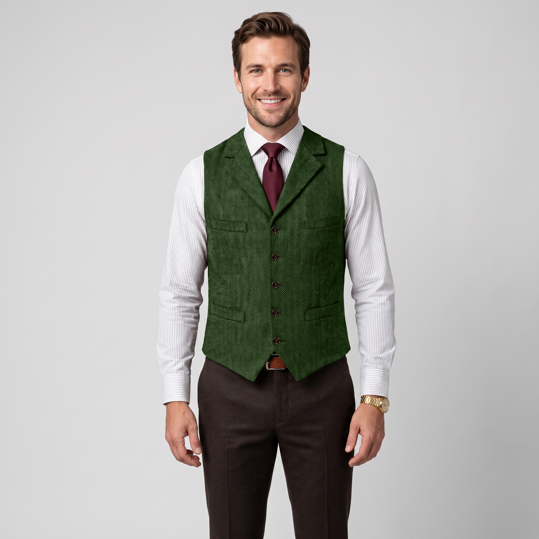 Aesido Casual Men's Classic Slim Fit Herringbone Notch Lapel Waistcoat