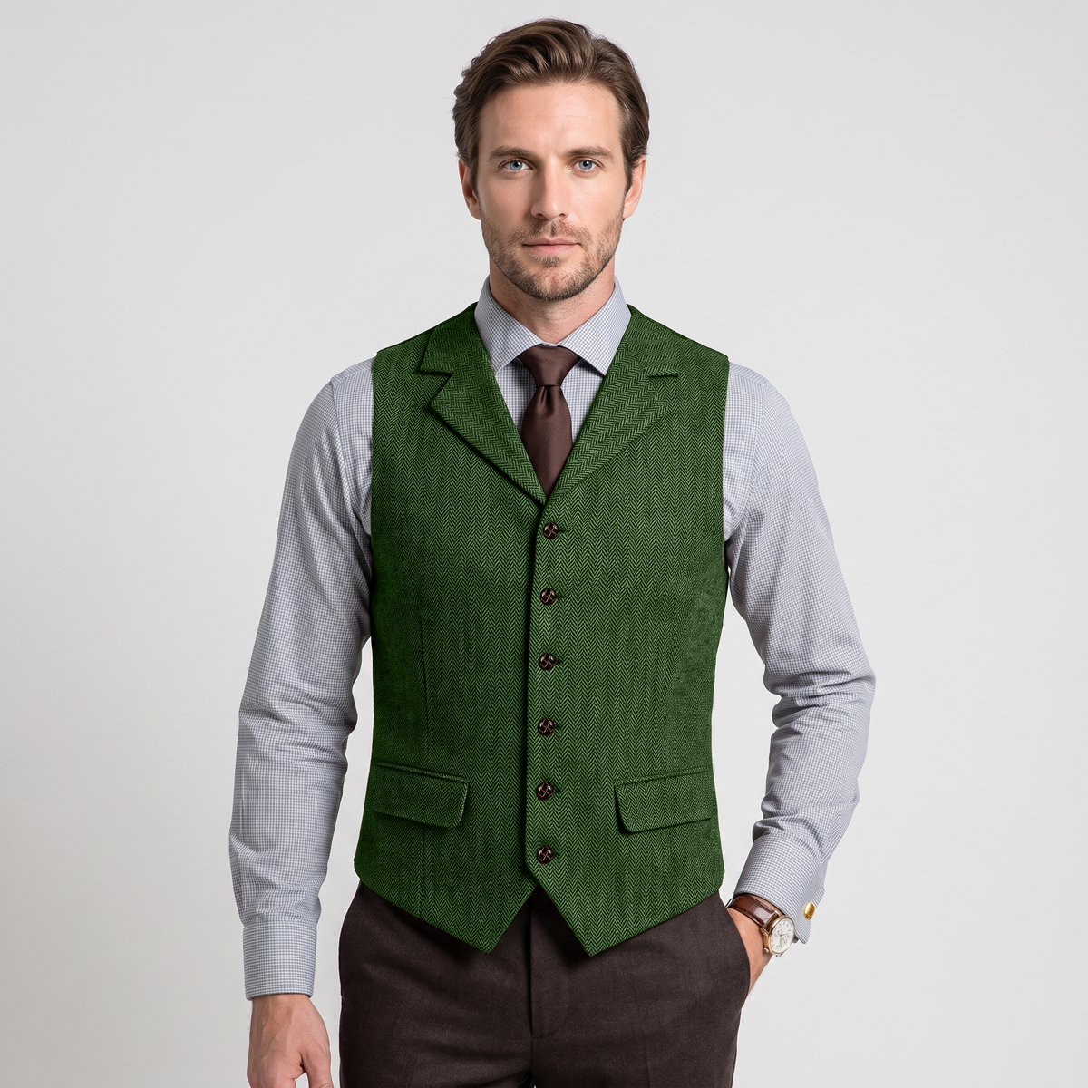 Aesido Men's Business Herringbone Notch Lapel Waistcoat