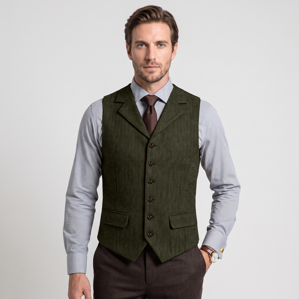 Aesido Men's Business Herringbone Notch Lapel Waistcoat