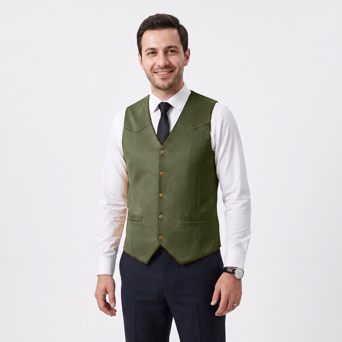 Aesido Retro Men's Single Breasted V-Neck Suede Waistcoat