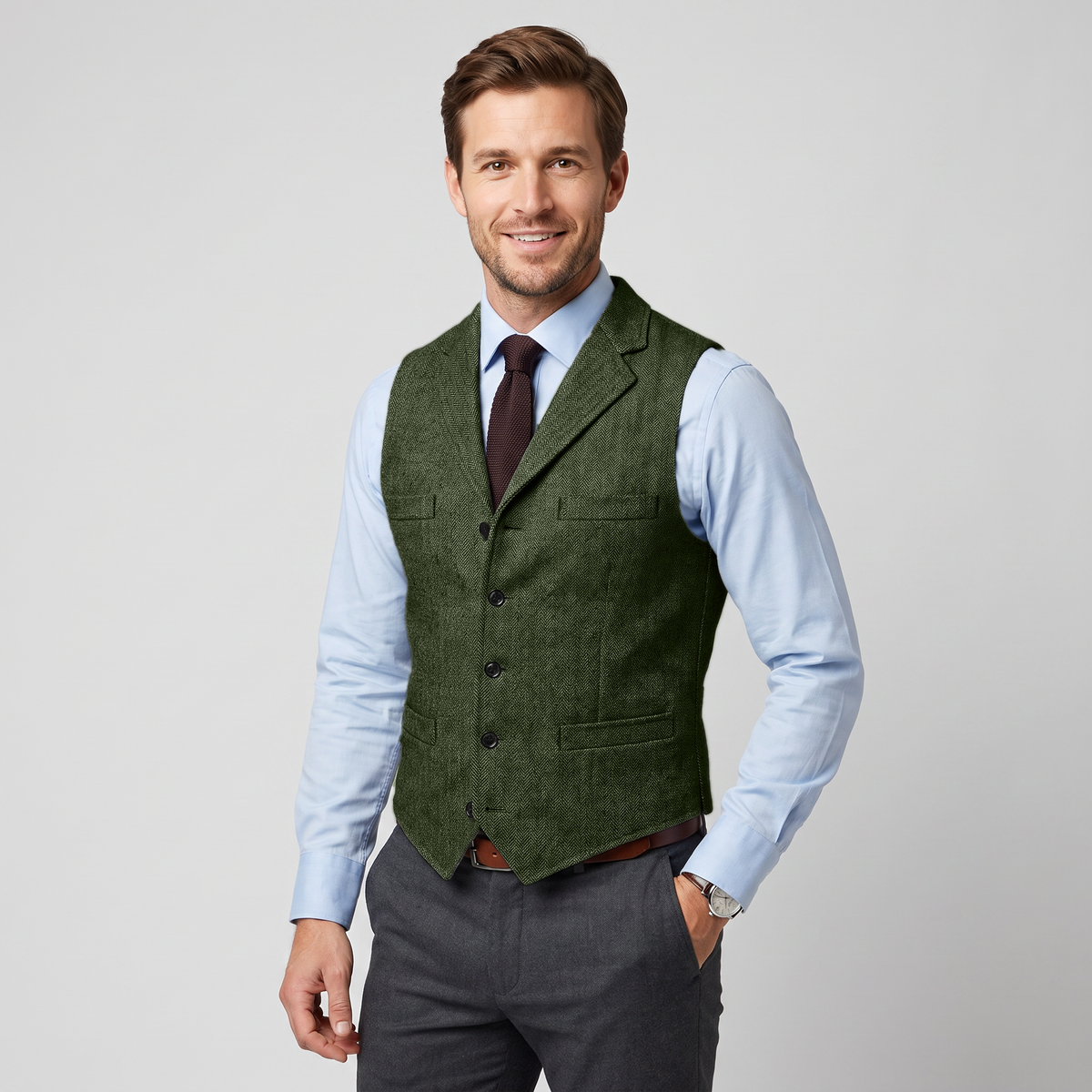 Aesido Business Men's Herringbone Notch Lapel Waistcoat