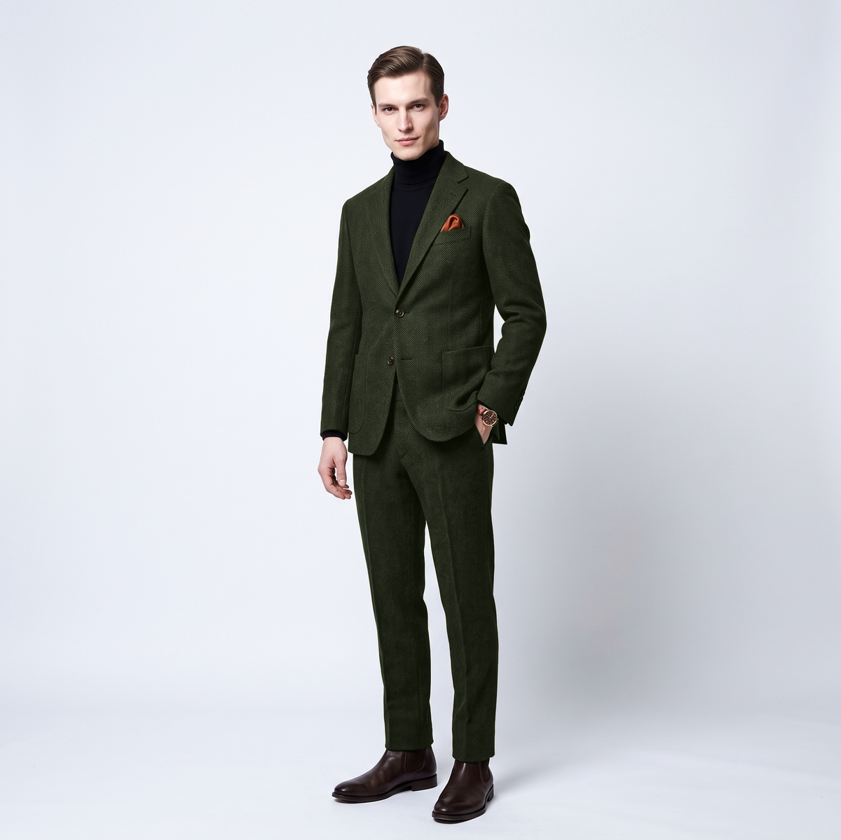 Aesido 2 Pieces Herringbone Notch Lapel Men's Suit Groom Wedding Dress (Blazer+Pants)