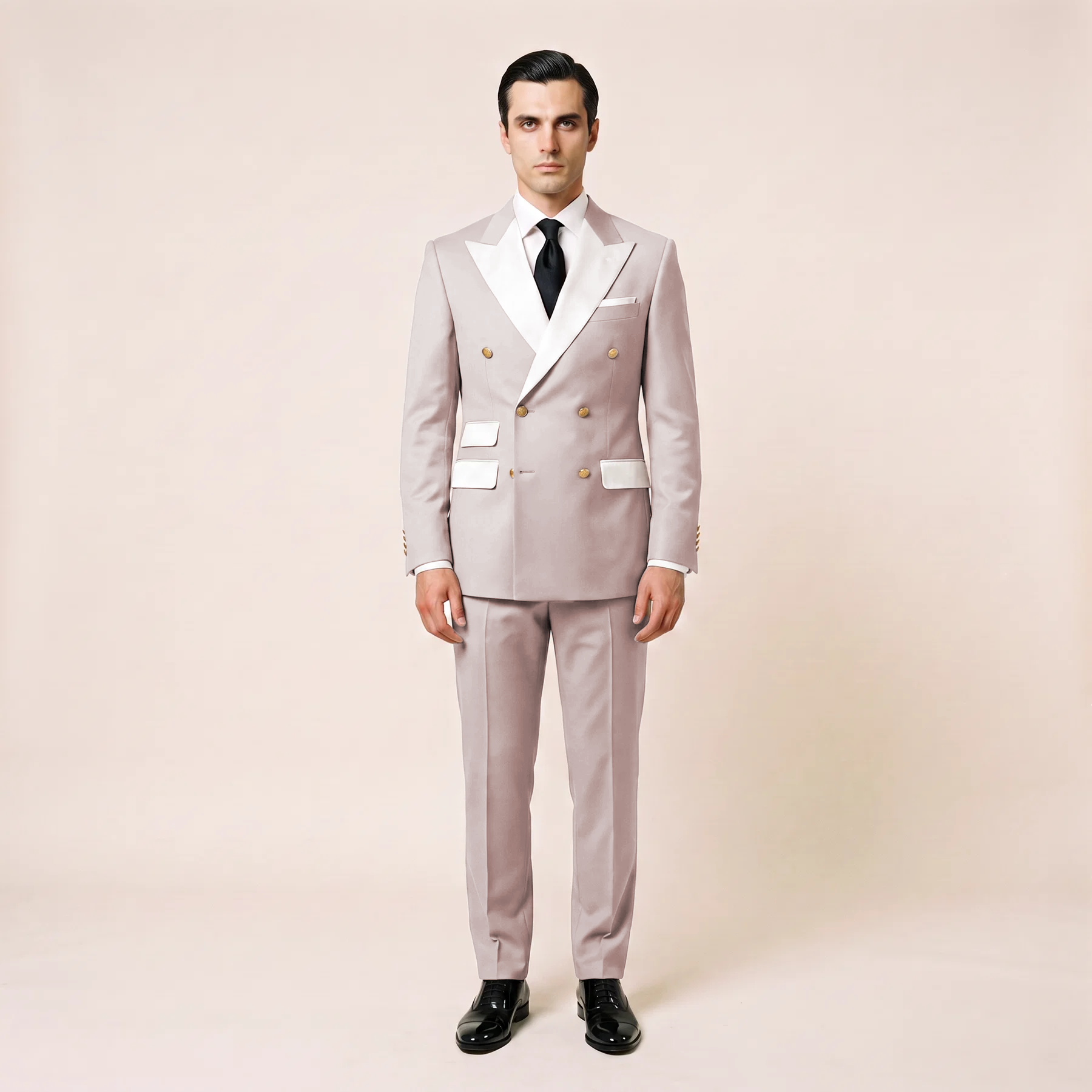 Aesido 2 Pieces Men‘s Slim Fit Double Breasted Peak Lapel Flat Suits For Wedding (Blazer+Pants)