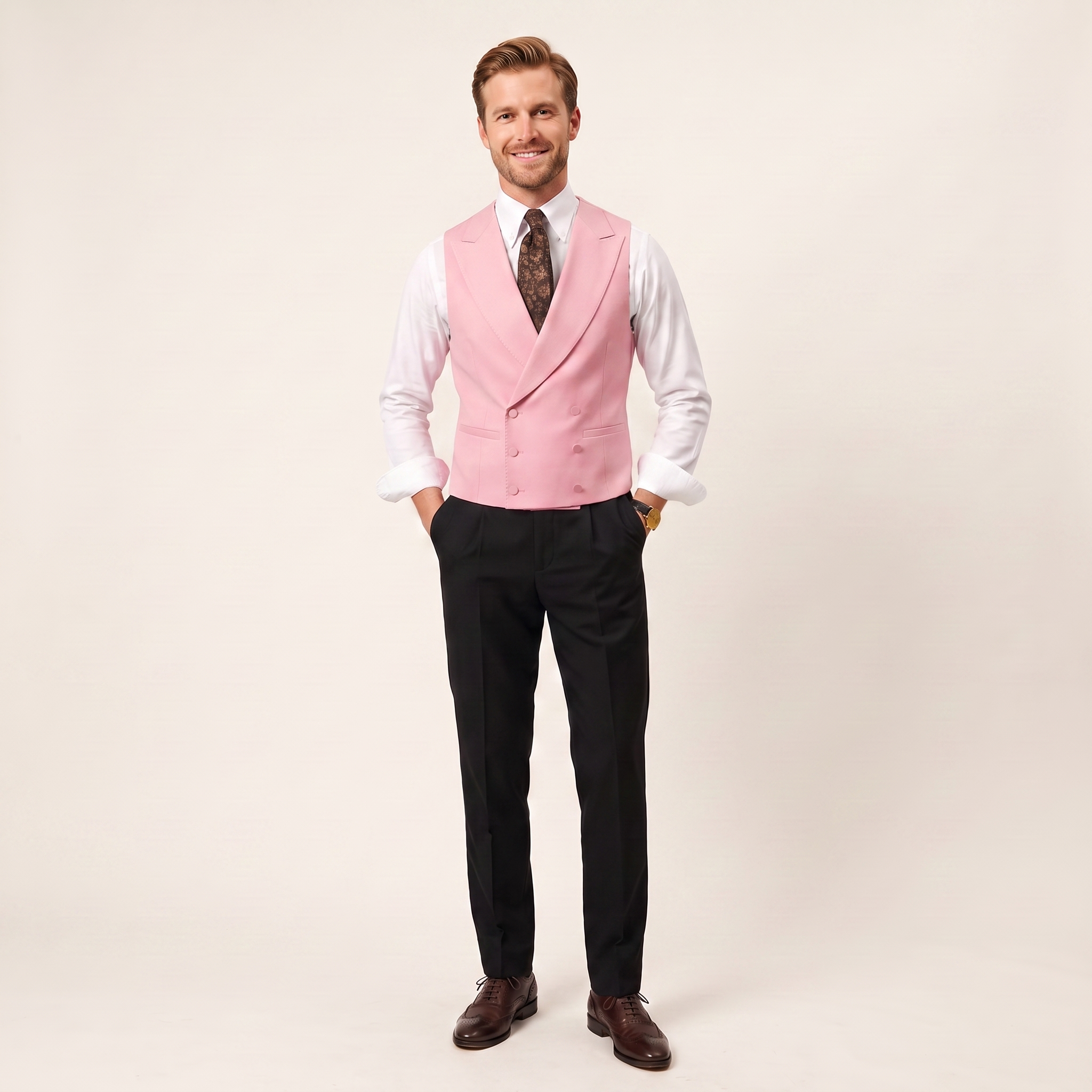 Aesido Men's Sleeveless Vest Solid Double Breasted Business Vest For Wedding