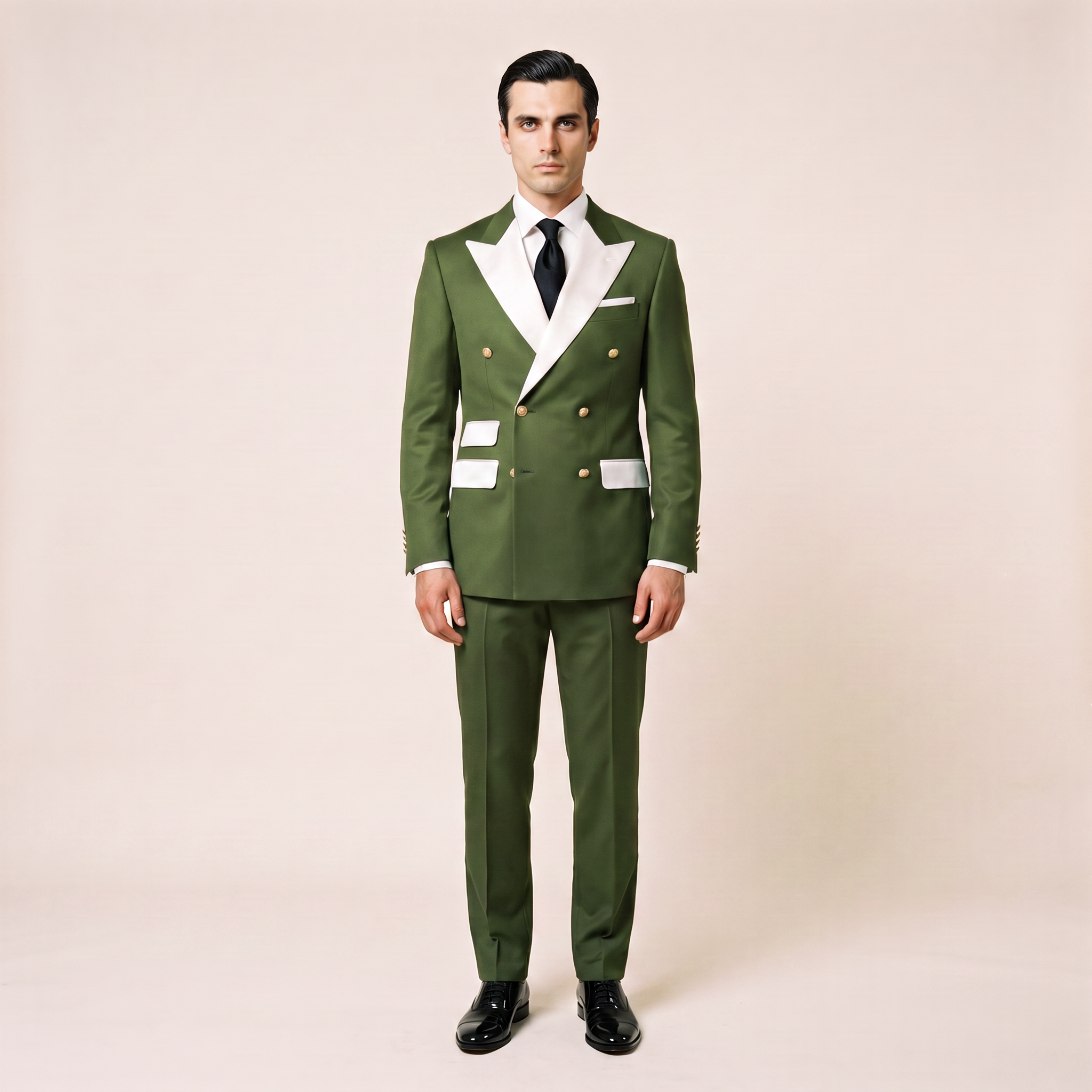 Aesido 2 Pieces Men‘s Slim Fit Double Breasted Peak Lapel Flat Suits For Wedding (Blazer+Pants)