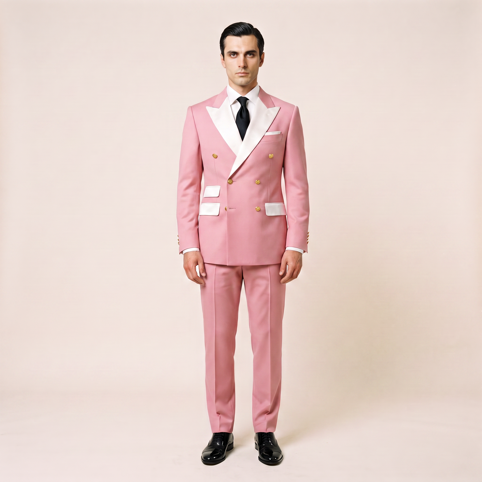 Aesido 2 Pieces Men‘s Slim Fit Double Breasted Peak Lapel Flat Suits For Wedding (Blazer+Pants)