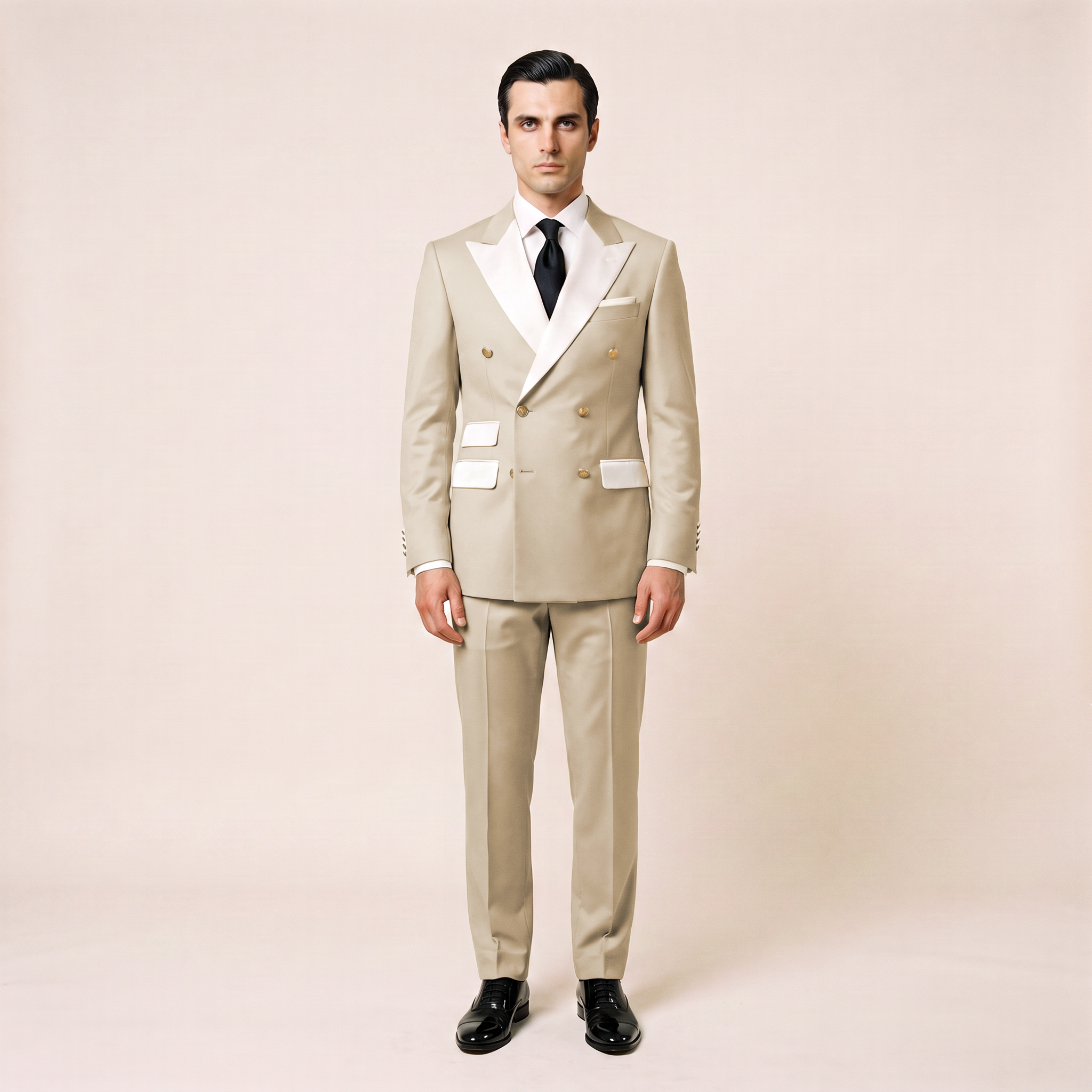Aesido 2 Pieces Men‘s Slim Fit Double Breasted Peak Lapel Flat Suits For Wedding (Blazer+Pants)