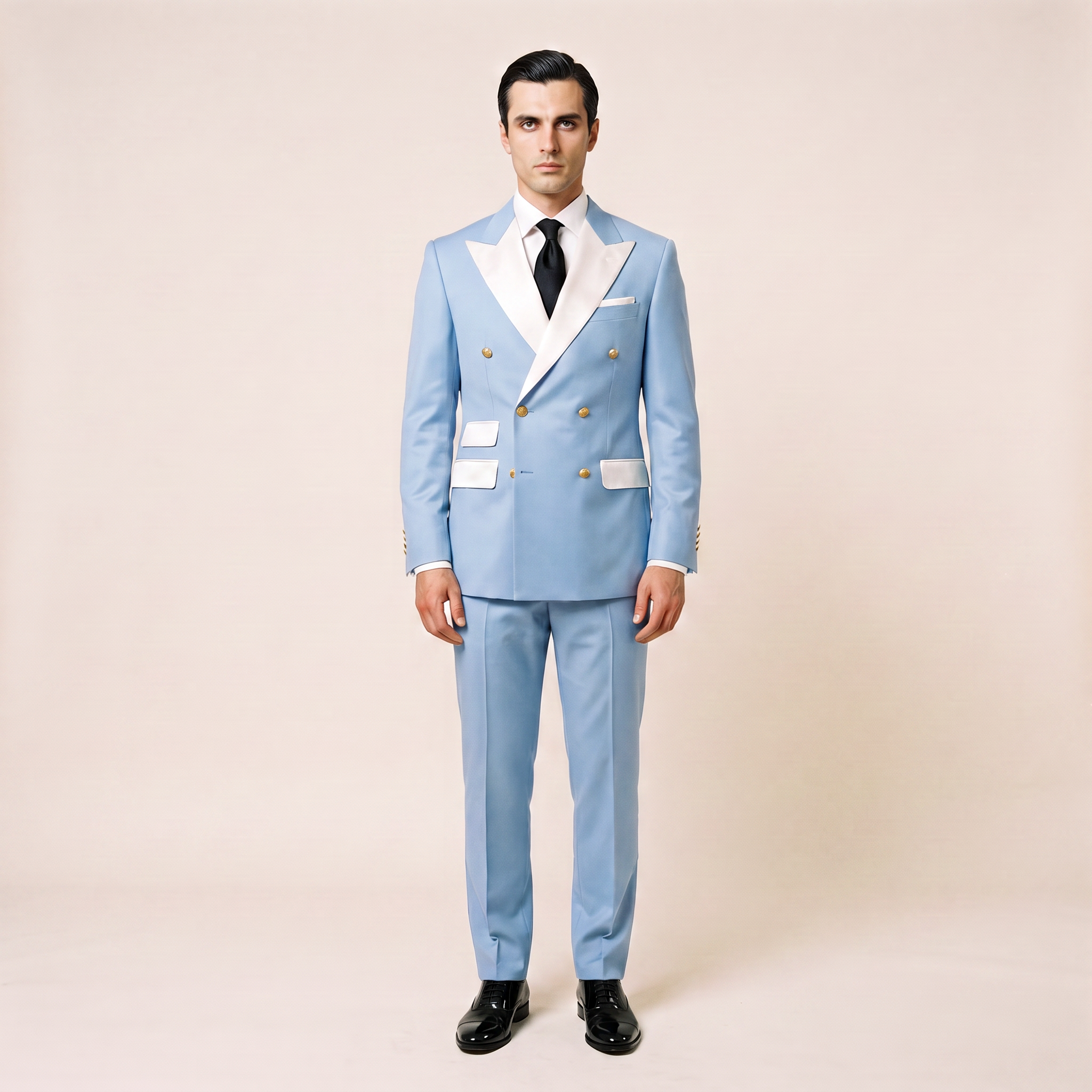 Aesido 2 Pieces Men‘s Slim Fit Double Breasted Peak Lapel Flat Suits For Wedding (Blazer+Pants)