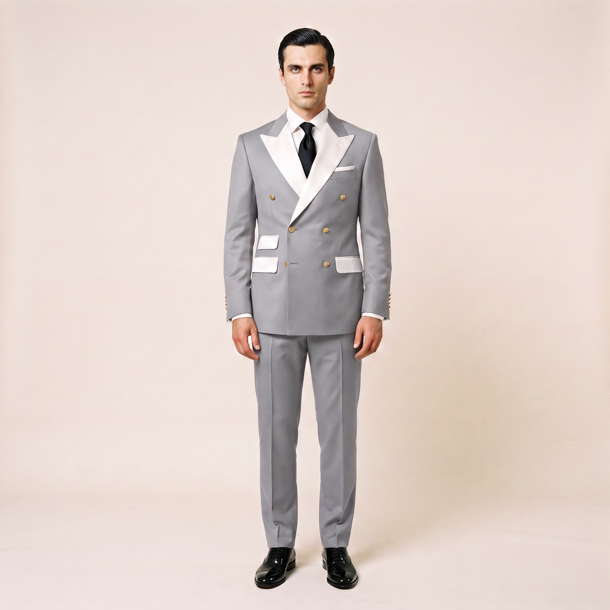 Aesido 2 Pieces Men‘s Slim Fit Double Breasted Peak Lapel Flat Suits For Wedding (Blazer+Pants)