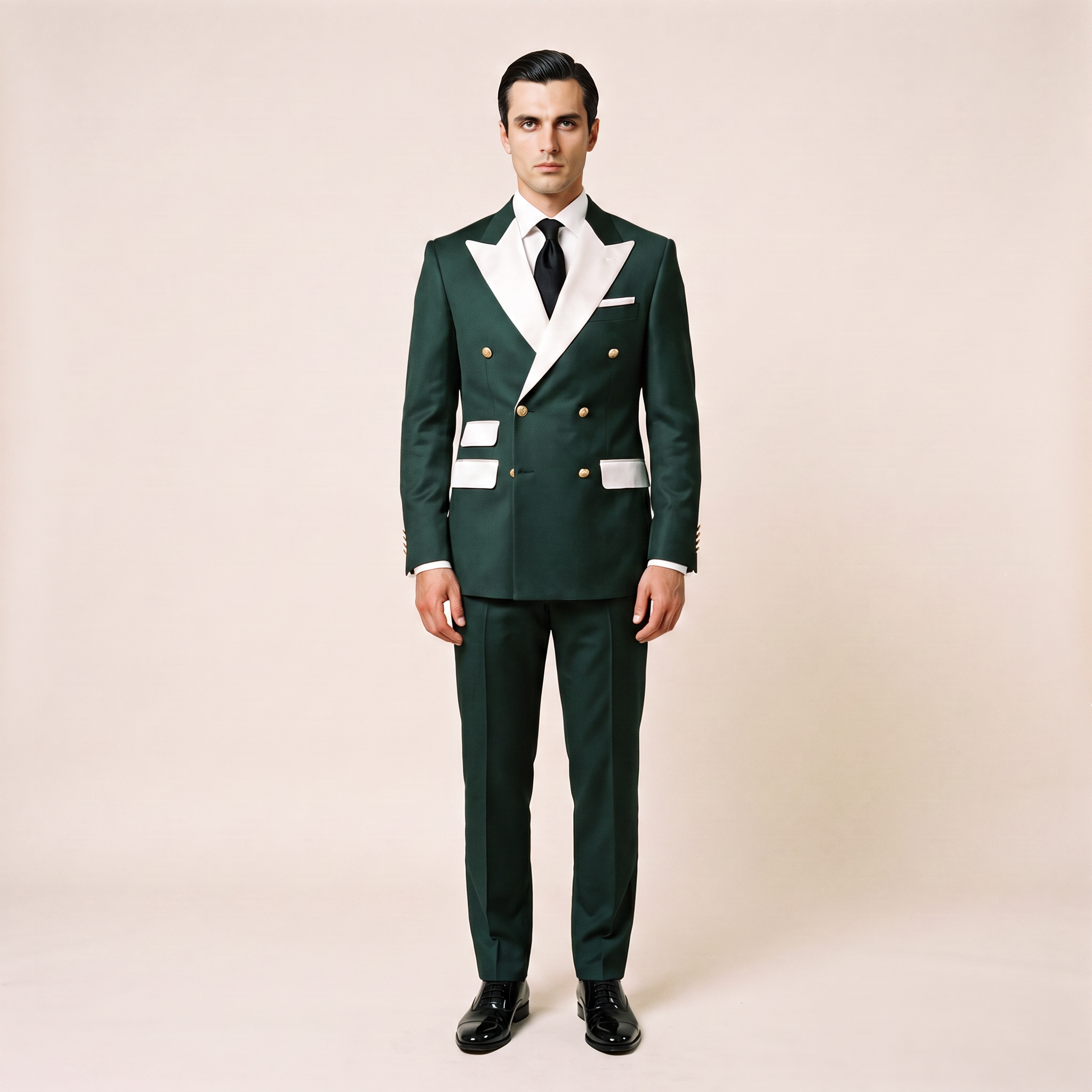 Aesido 2 Pieces Men‘s Slim Fit Double Breasted Peak Lapel Flat Suits For Wedding (Blazer+Pants)