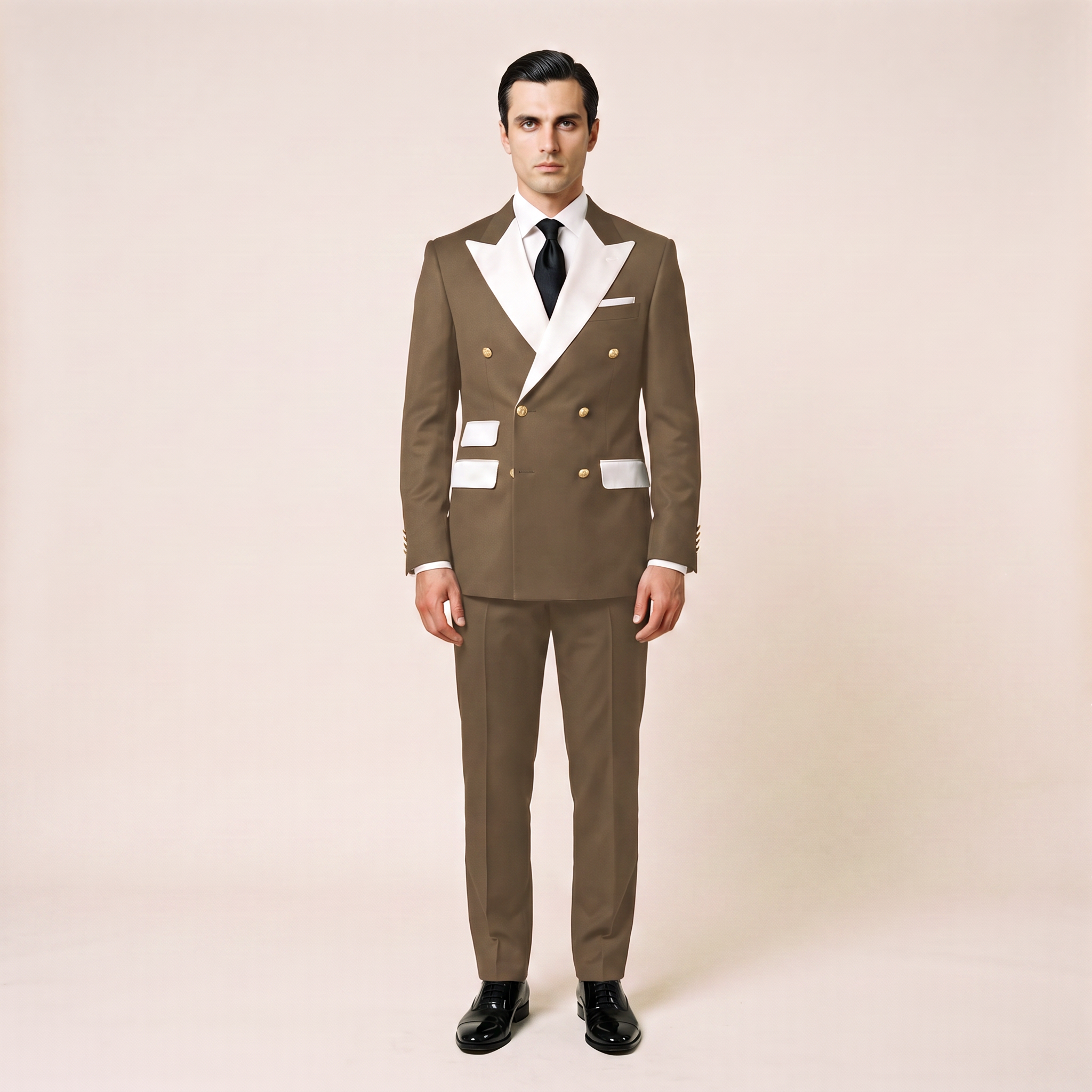Aesido 2 Pieces Men‘s Slim Fit Double Breasted Peak Lapel Flat Suits For Wedding (Blazer+Pants)