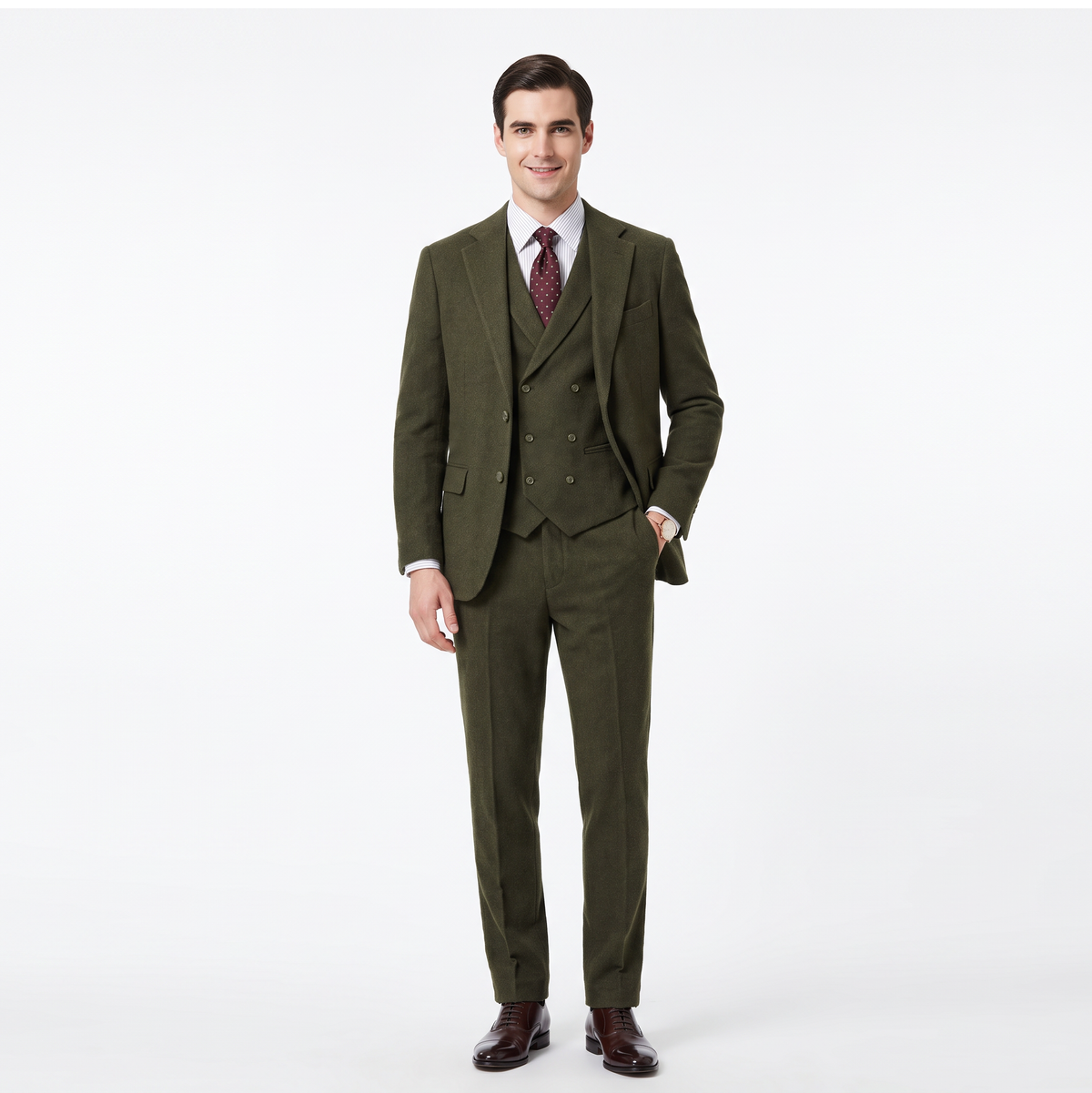Aesido Classic 3 Pieces Tweed Notch Lapel Men's Suit (Blazer+Vest+Pants)