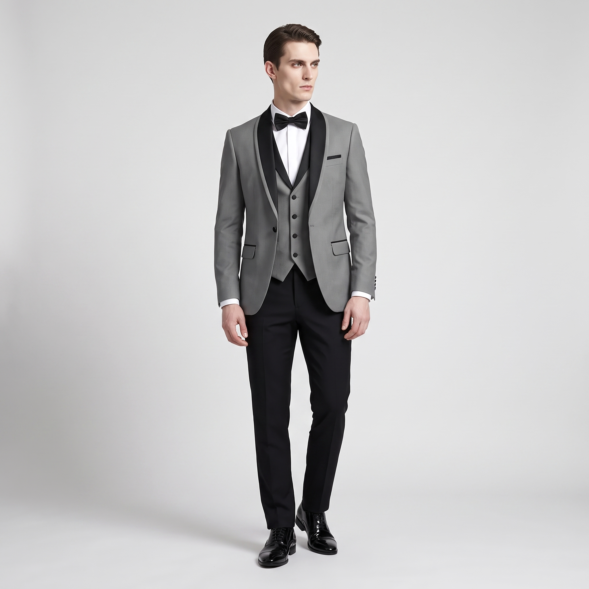 Aesido Formal 3 Pieces Mens Suit Flat Shawl Lapel Tuxedos (Blazer+vest+Pants)