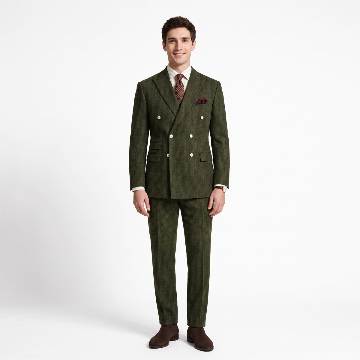 Aesido 2 Pieces Double Breasted Peak Lapel Men's Suit (Blazer+Pants)