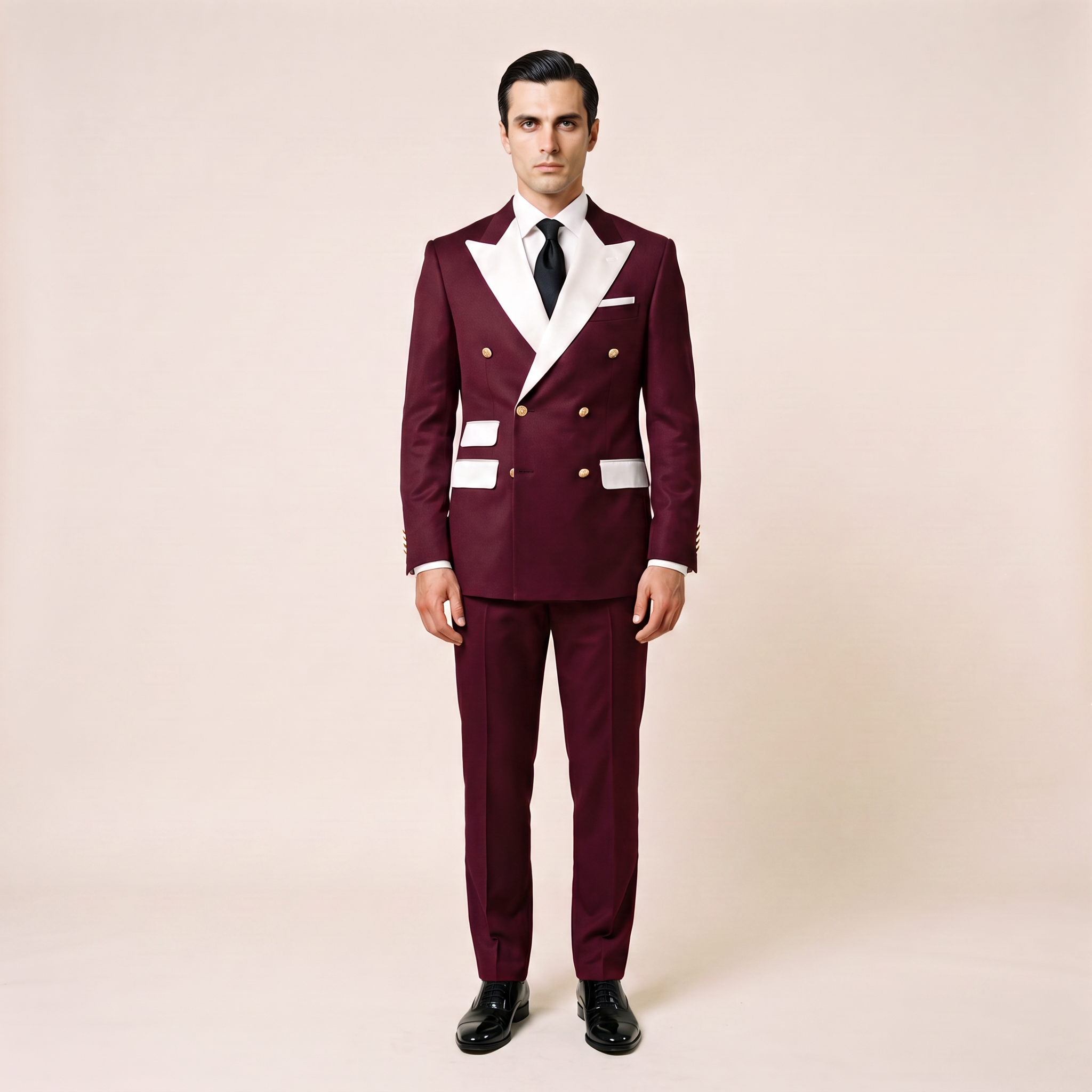 Aesido 2 Pieces Men‘s Slim Fit Double Breasted Peak Lapel Flat Suits For Wedding (Blazer+Pants)