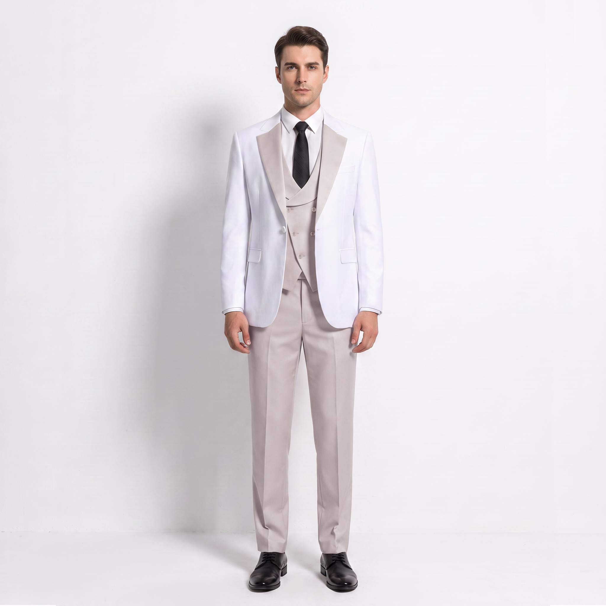 Aesido Formal Men's Suits Slim Fit 3 Pieces Notch Lapel Tuxedos (Blazer+Vest+ Pant)