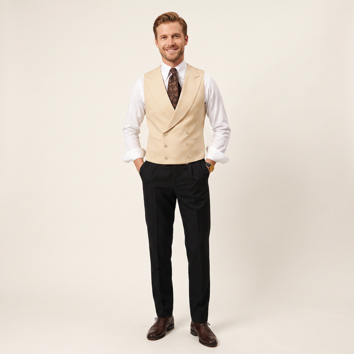 Aesido Men's Sleeveless Vest Solid Double Breasted Business Vest For Wedding