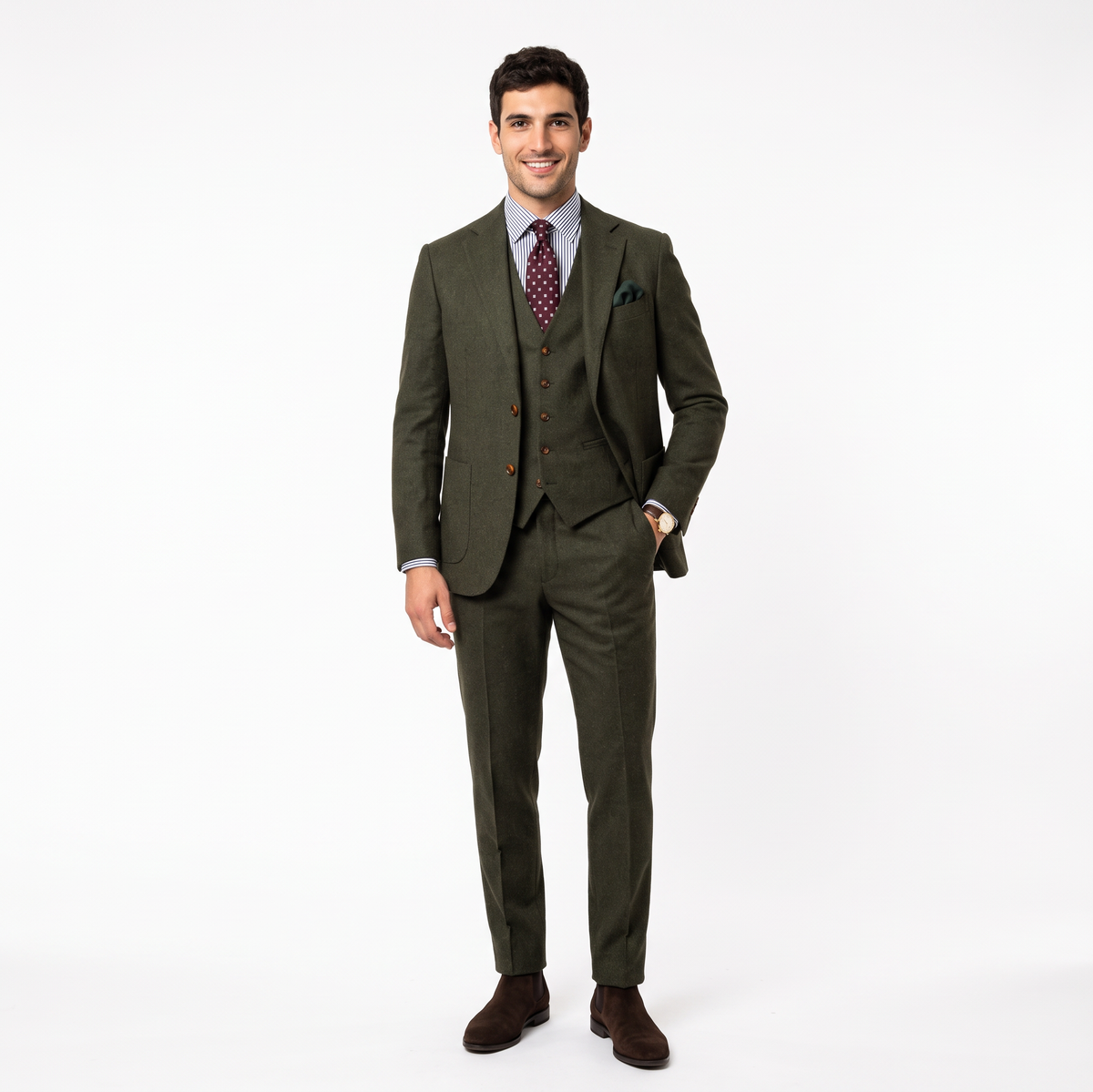 Aesido 3 Pieces Notch Lapel Tweed Men's Suit (Blazer+Vest+Pants)