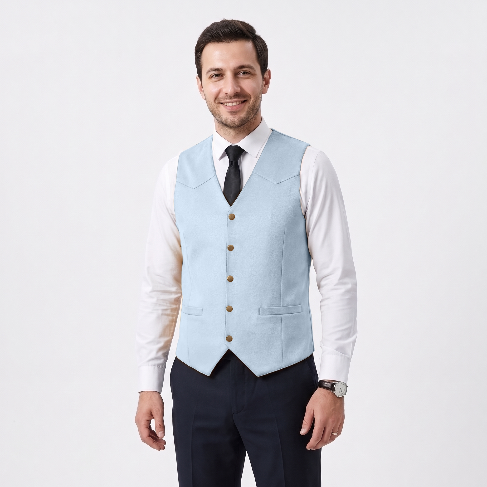 Aesido Retro Men's Single Breasted V-Neck Suede Waistcoat