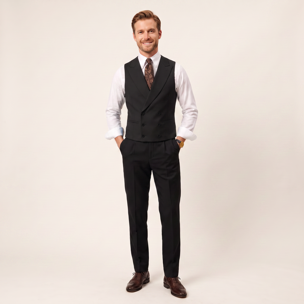Aesido Men's Sleeveless Vest Solid Double Breasted Business Vest For Wedding