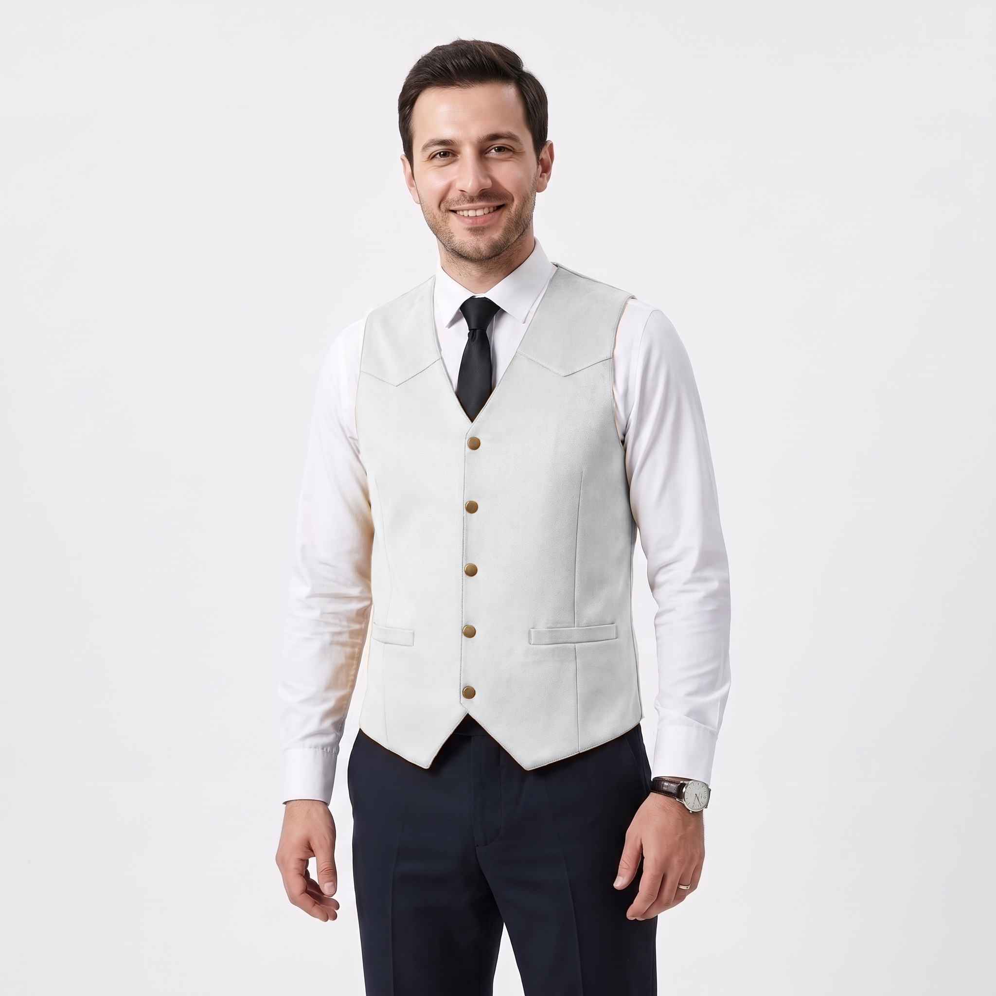 Aesido Retro Men's Single Breasted V-Neck Suede Waistcoat