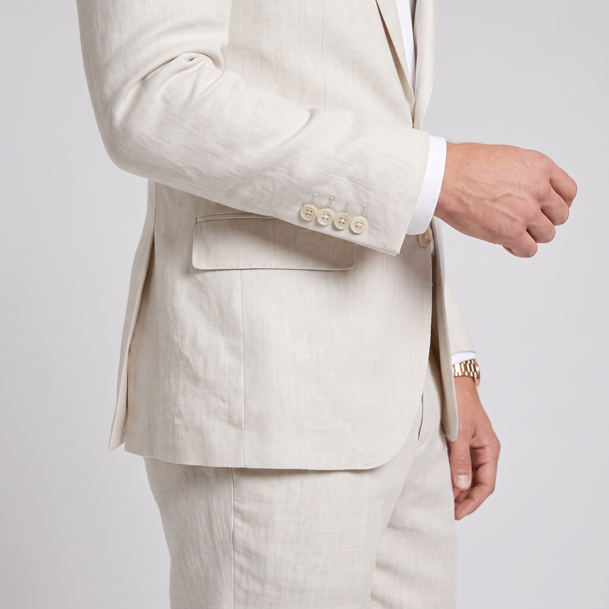 Aesido Ivory 2 Pieces Linen Casual Double Buttons Notch Lapel Men's Suits (Blazer+Pants)
