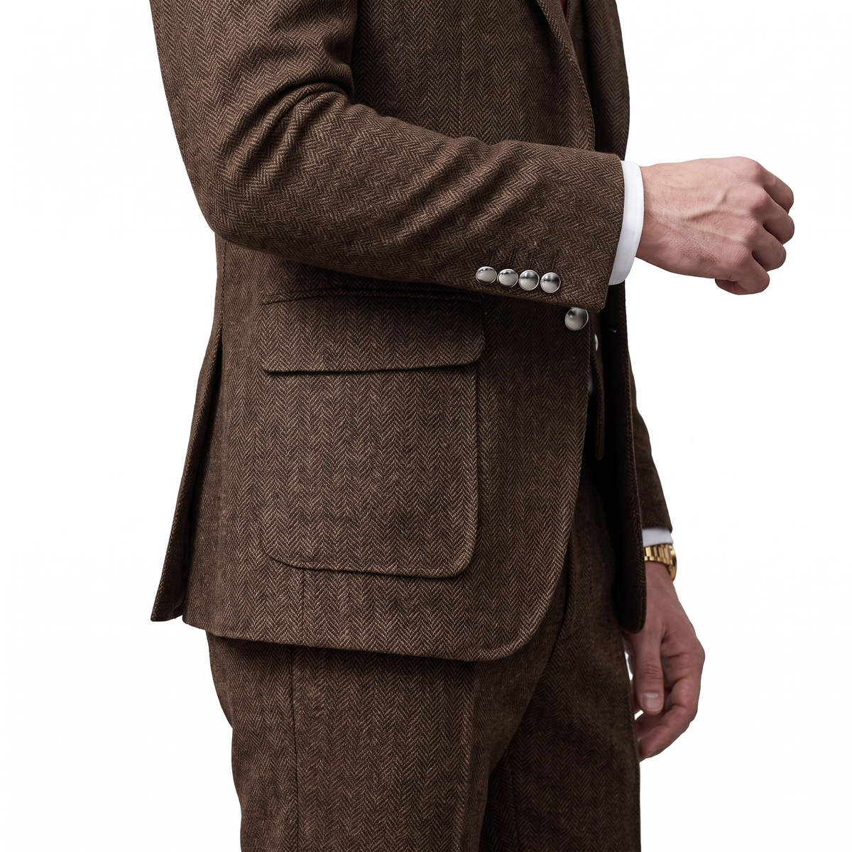 Aesido 3 Pieces Classic Herringbone Notch Lapel Suits (Blazer+Vest+Pants)