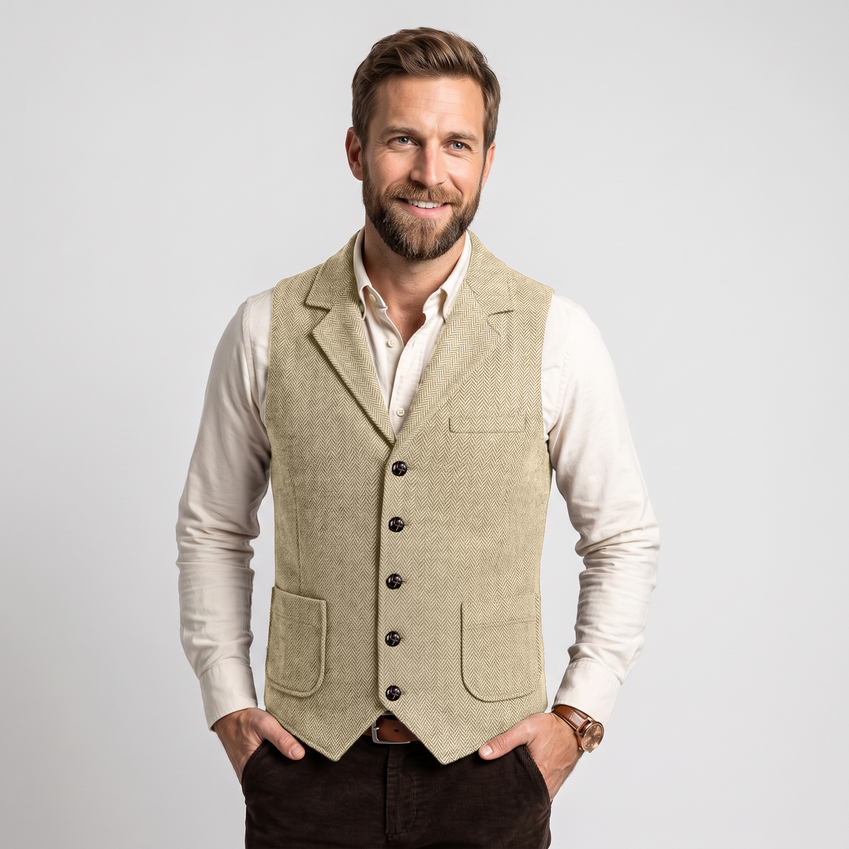 Aesido Men's Herringbone Notch Lapel Single Breasted Waistcoat