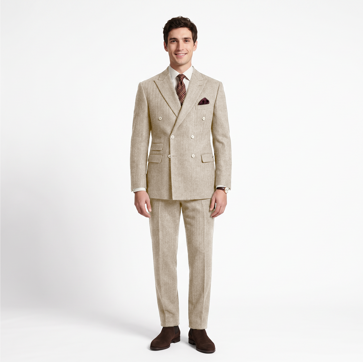 Aesido 2 Pieces Double Breasted Peak Lapel Men's Suit (Blazer+Pants)