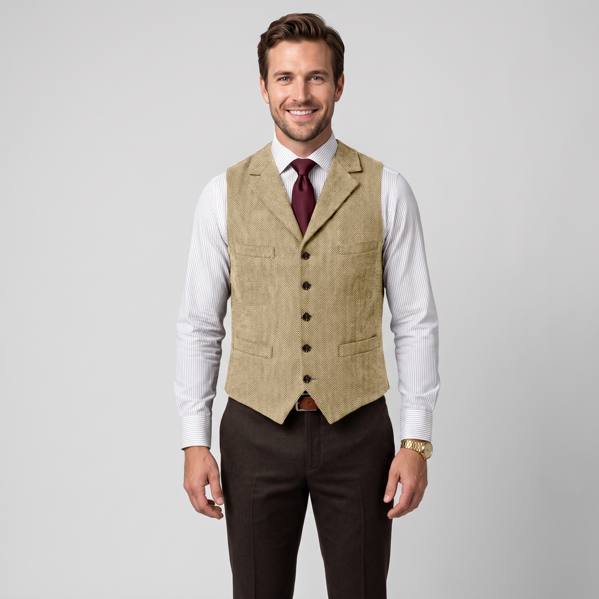 Aesido Casual Men's Classic Slim Fit Herringbone Notch Lapel Waistcoat