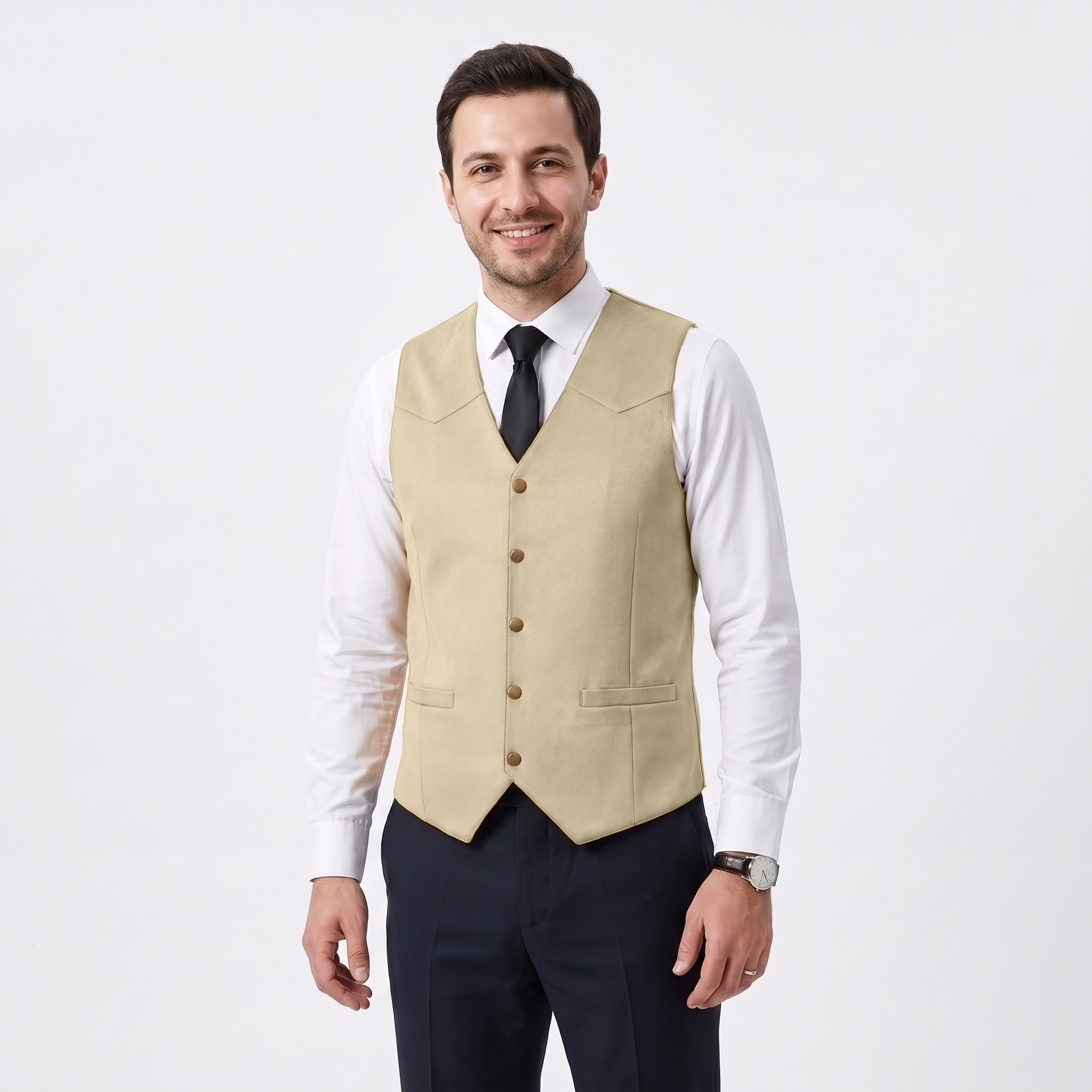 Aesido Retro Men's Single Breasted V-Neck Suede Waistcoat