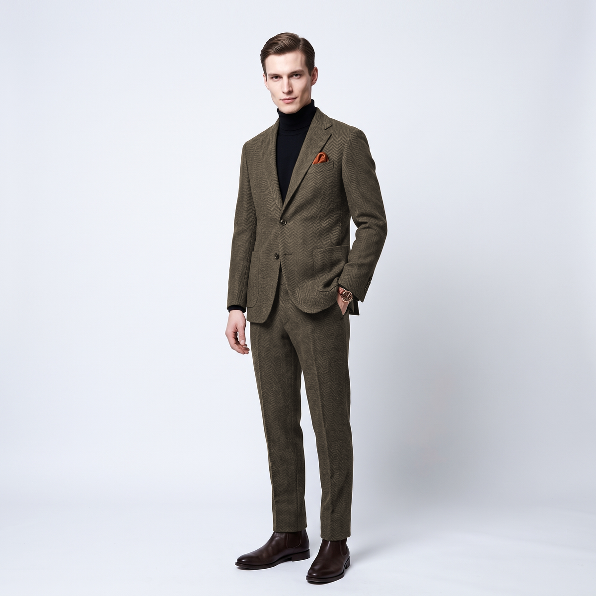 Aesido 2 Pieces Herringbone Notch Lapel Men's Suit Groom Wedding Dress (Blazer+Pants)