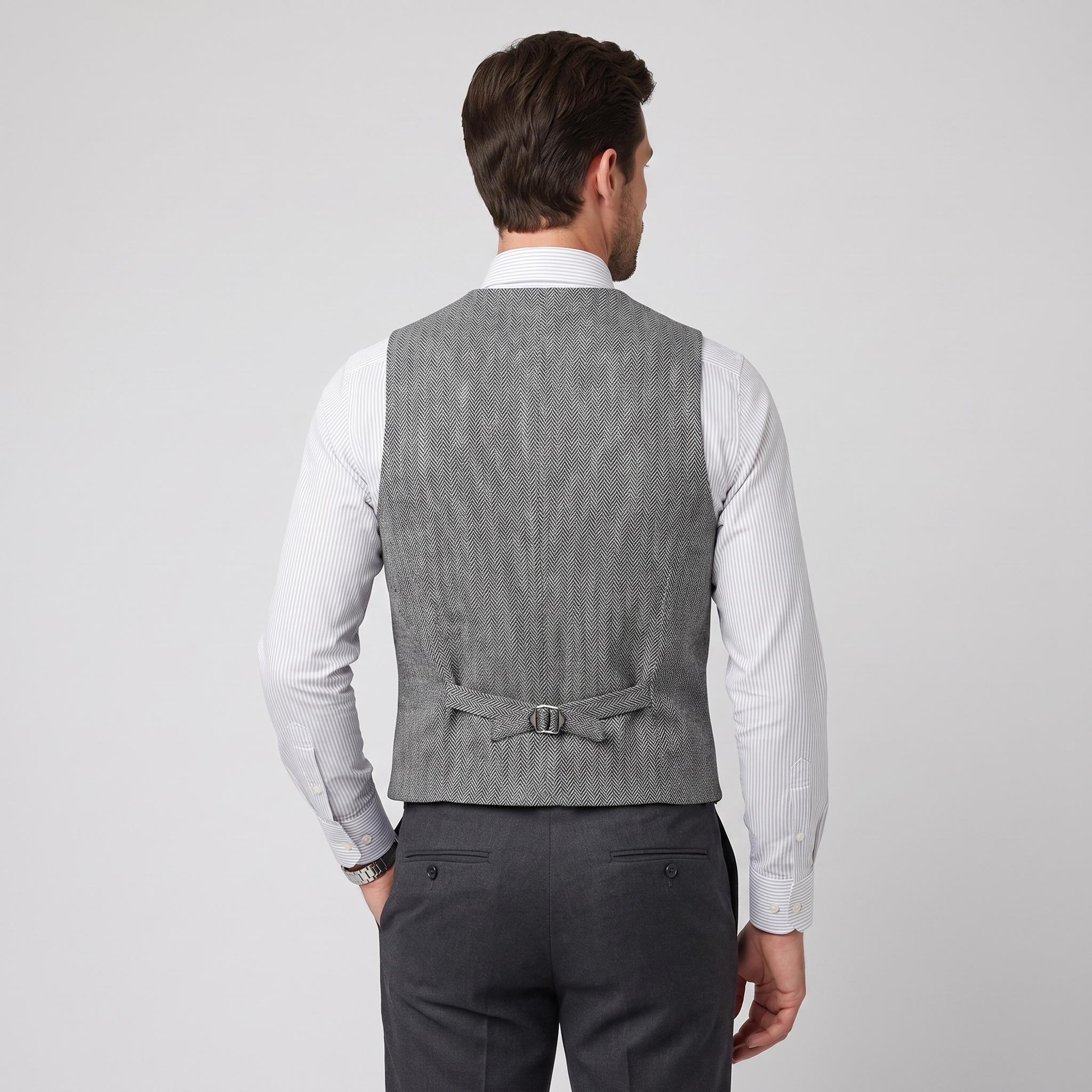 Aesido Men's Single Breasted V Neck Herringbone Waistcoat