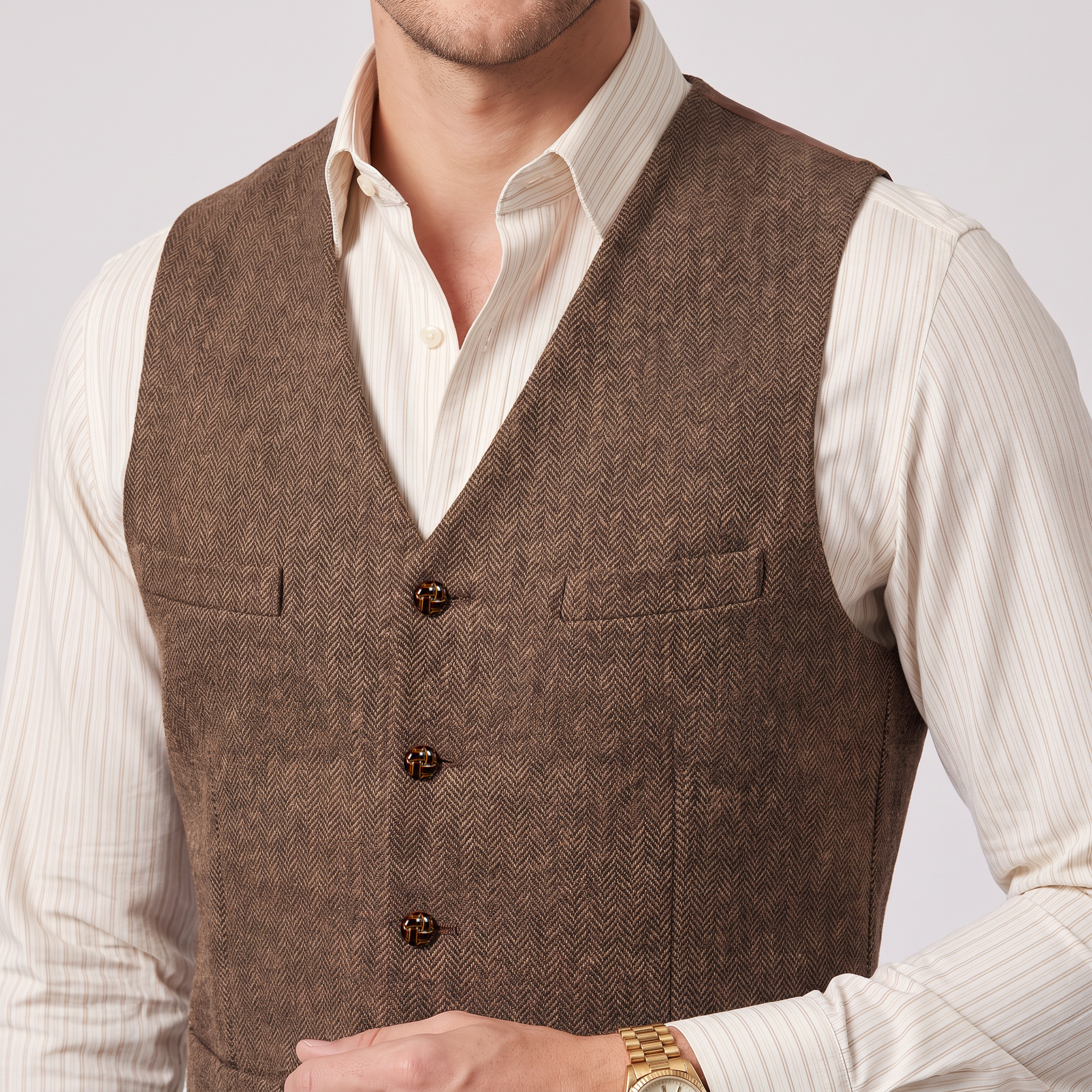 Aesido Casual Single Breasted V Neck Herringbone Men's Vest