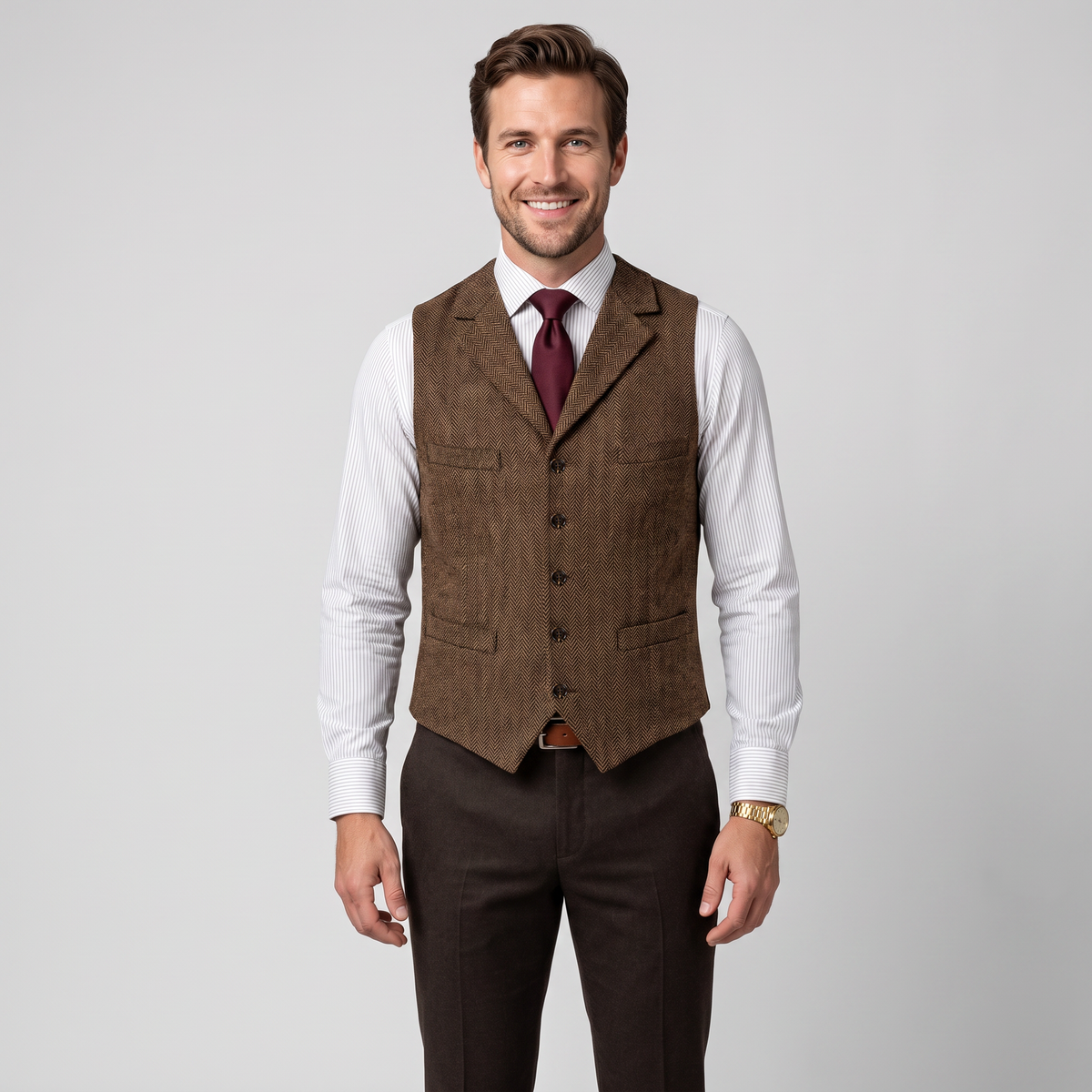 Aesido Casual Men's Classic Slim Fit Herringbone Notch Lapel Waistcoat