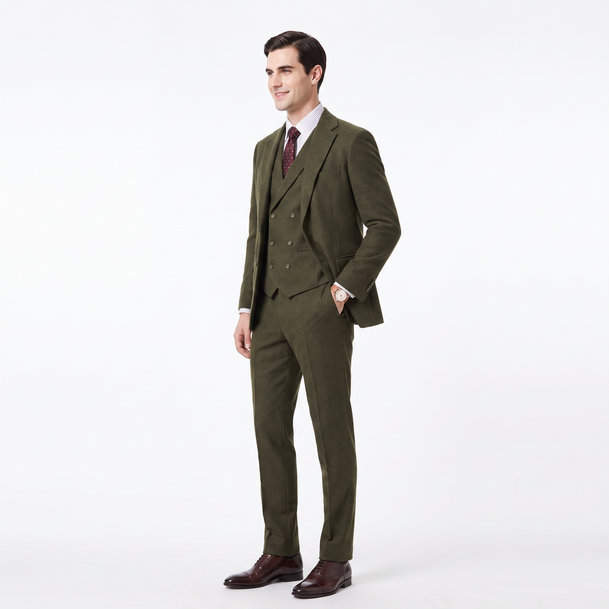Aesido Classic 3 Pieces Tweed Notch Lapel Men's Suit (Blazer+Vest+Pants)