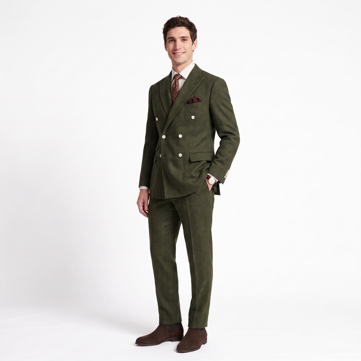 Aesido 2 Pieces Double Breasted Peak Lapel Men's Suit (Blazer+Pants)