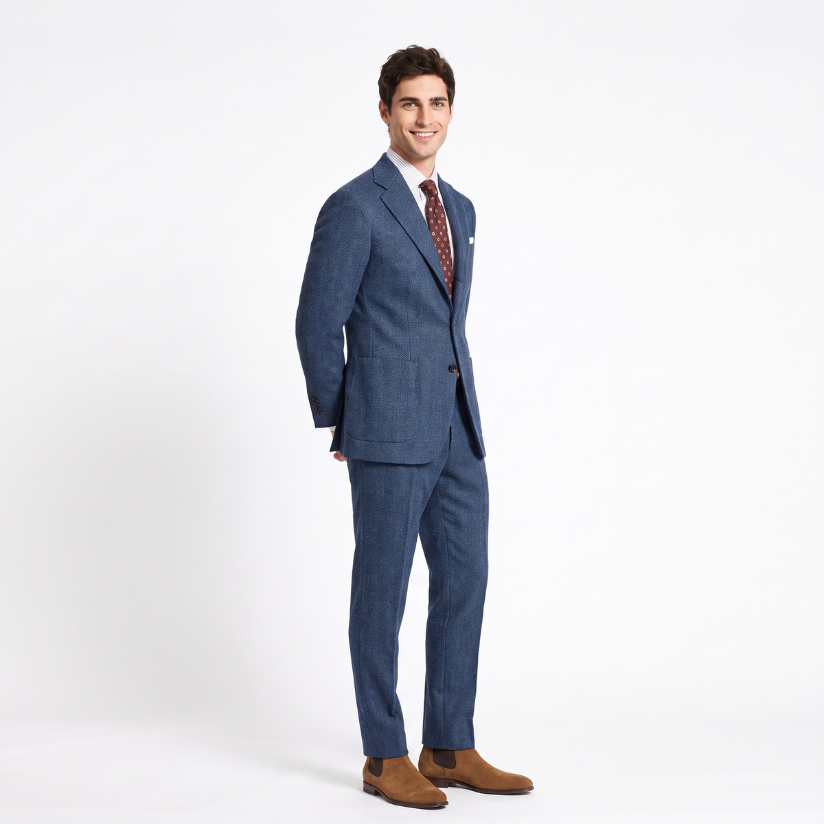 Aesido 2 Pieces Notch Lapel Herringbone Tweed Men's Suit (Blazer+Pants)