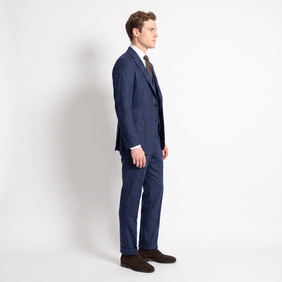 Aesido 3 Pieces Men's Suit Herringbone Notch Lapel Suits (Blazer+Vest+Pants)
