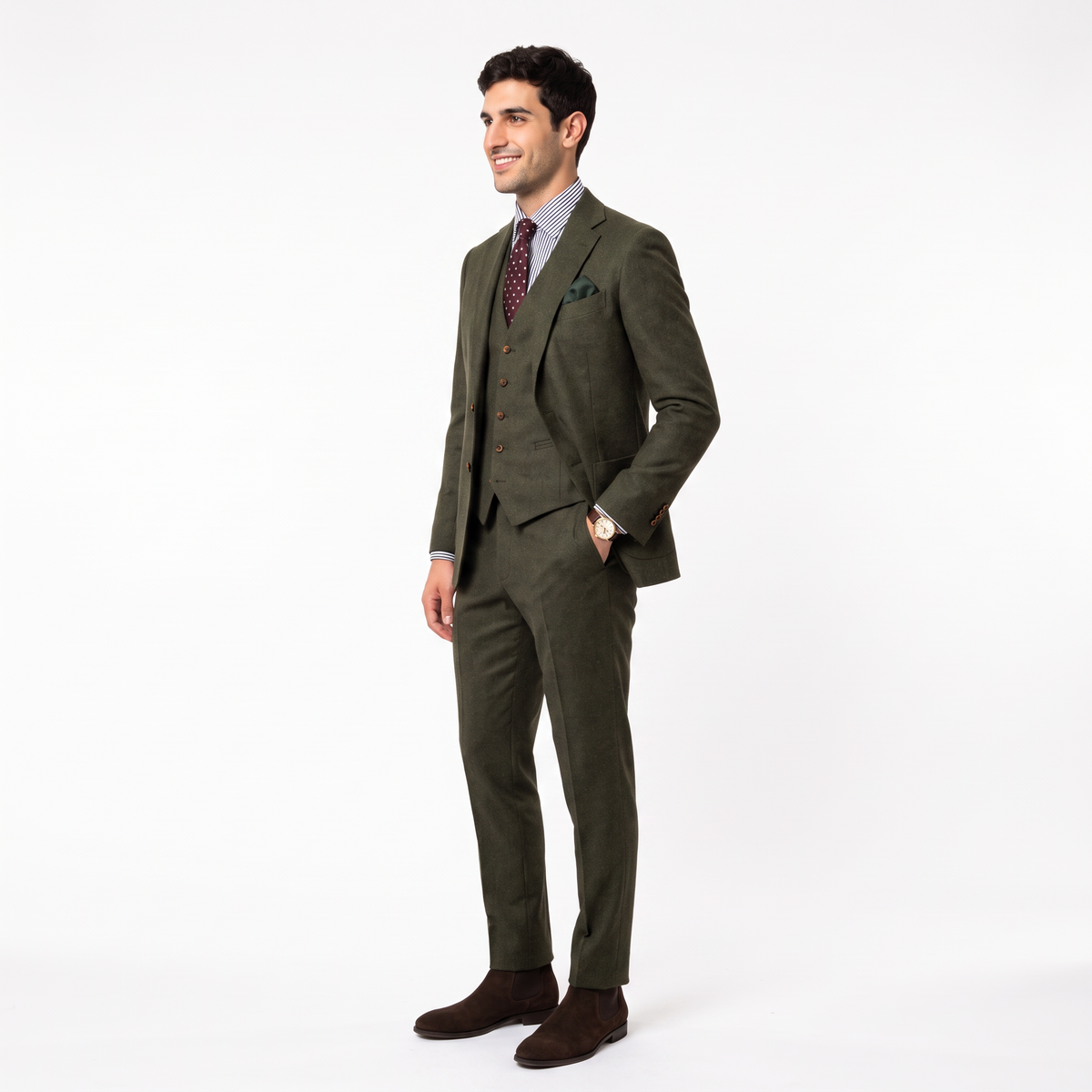 Aesido 3 Pieces Notch Lapel Tweed Men's Suit (Blazer+Vest+Pants)